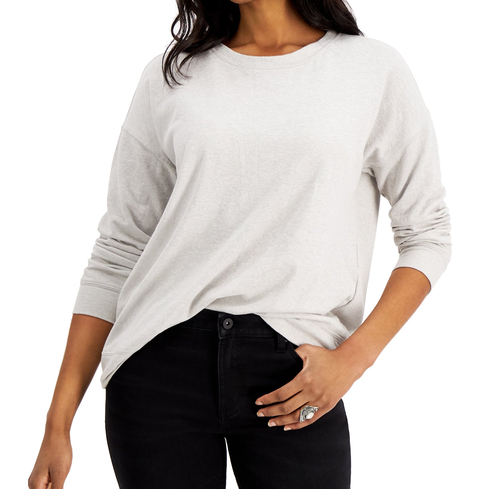 Style & Co Women Classic Crewneck Sweatshirt Light Grey Heather