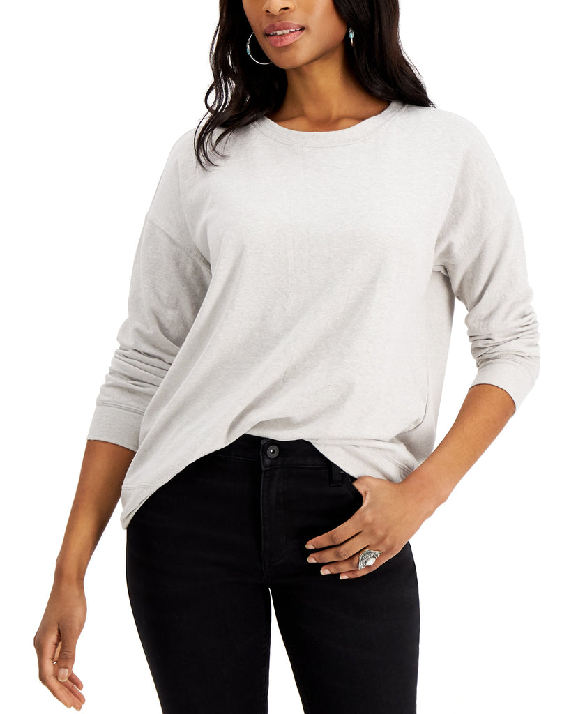 Style & Co Women Classic Crewneck Sweatshirt Light Grey Heather