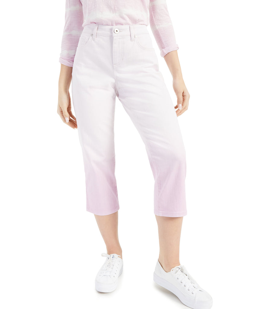 Style & Co Women Dip Dyed Curvy Fit Capri Jeans Pink Dip Dye