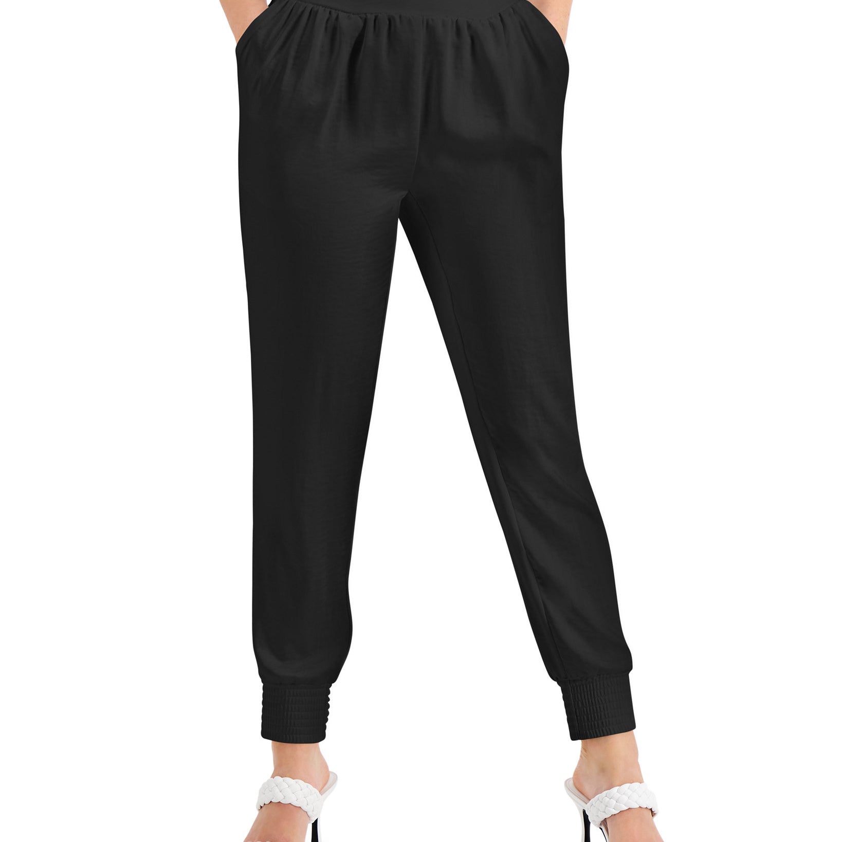 INC International Concepts Women Tapered Joggers Deep Black