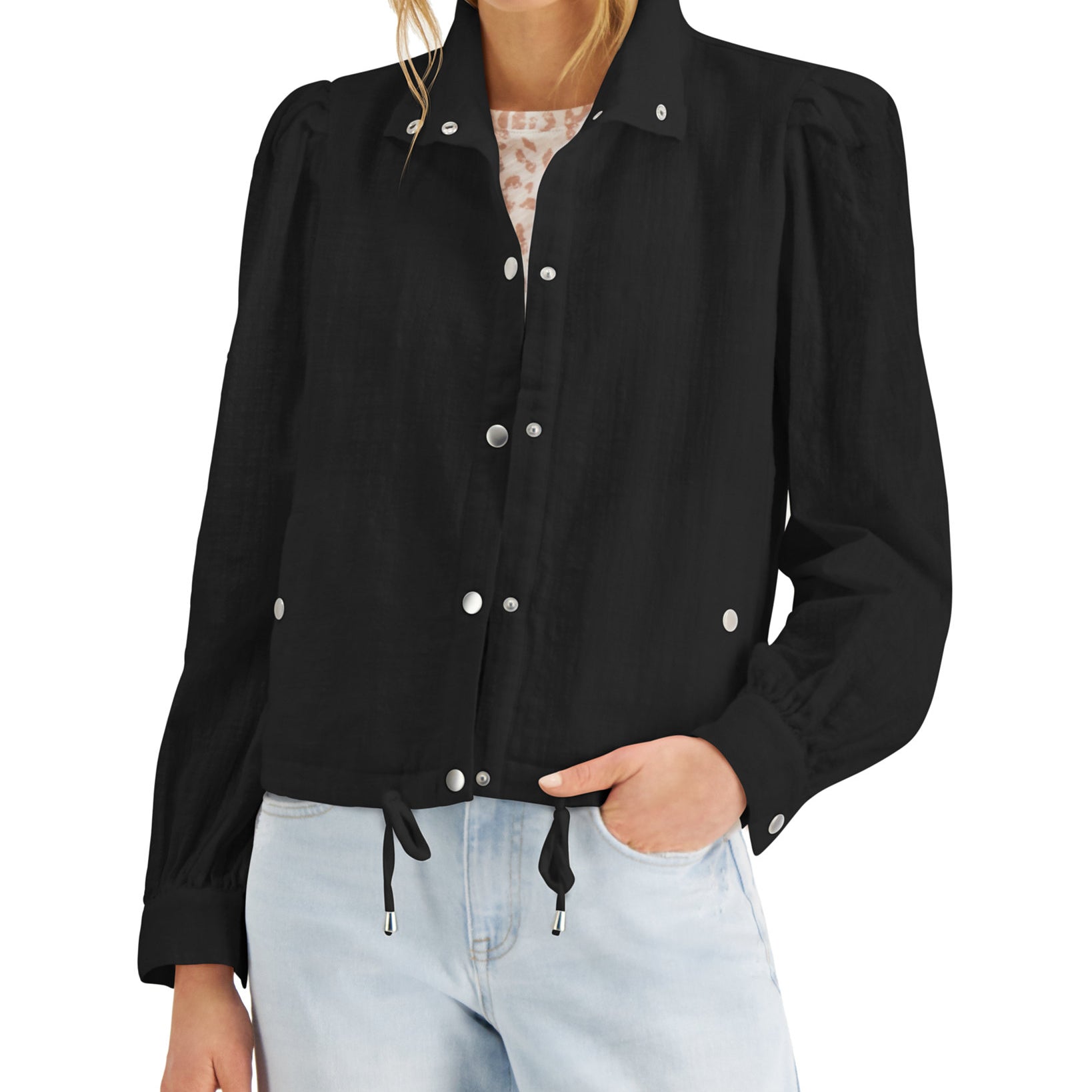 INC International Concepts Women Puff Sleeve Jacket Black