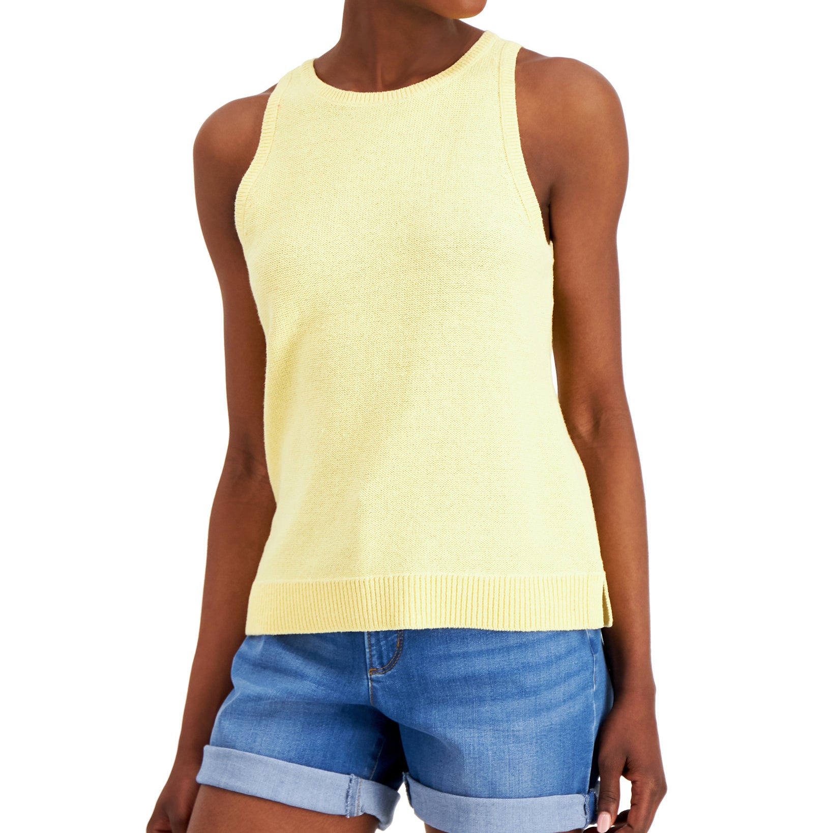 Charter Club Women Sleeveless Sweater Citron Aura