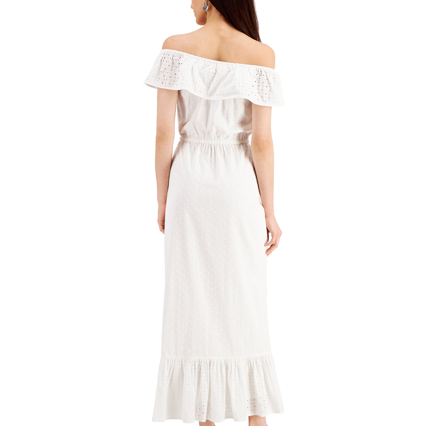Style & Co Women Petite Cotton Off The Shoulder Eyelet Maxi Dress