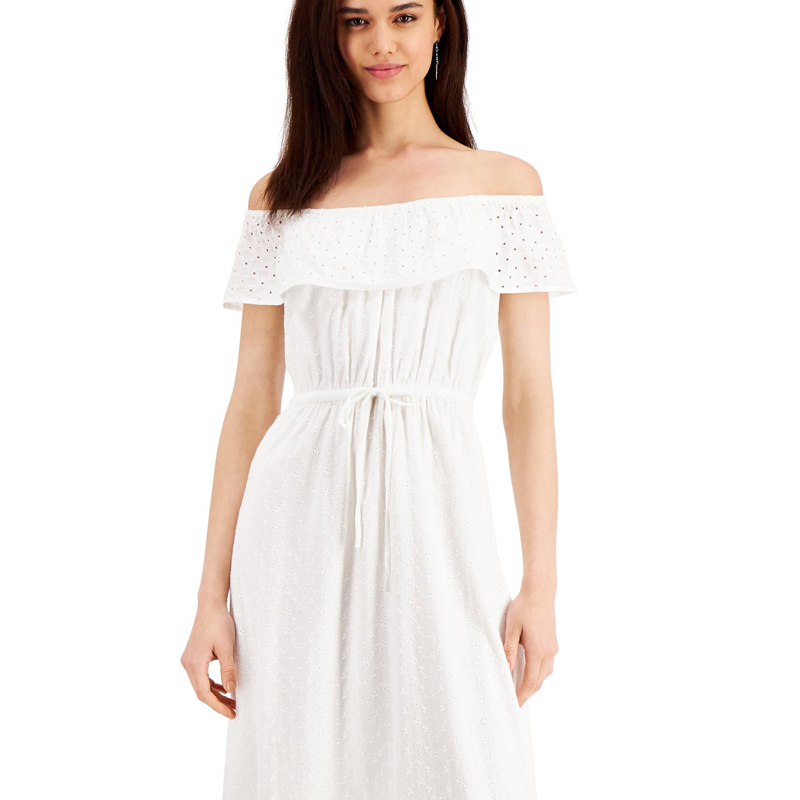 Style & Co Women Petite Cotton Off The Shoulder Eyelet Maxi Dress