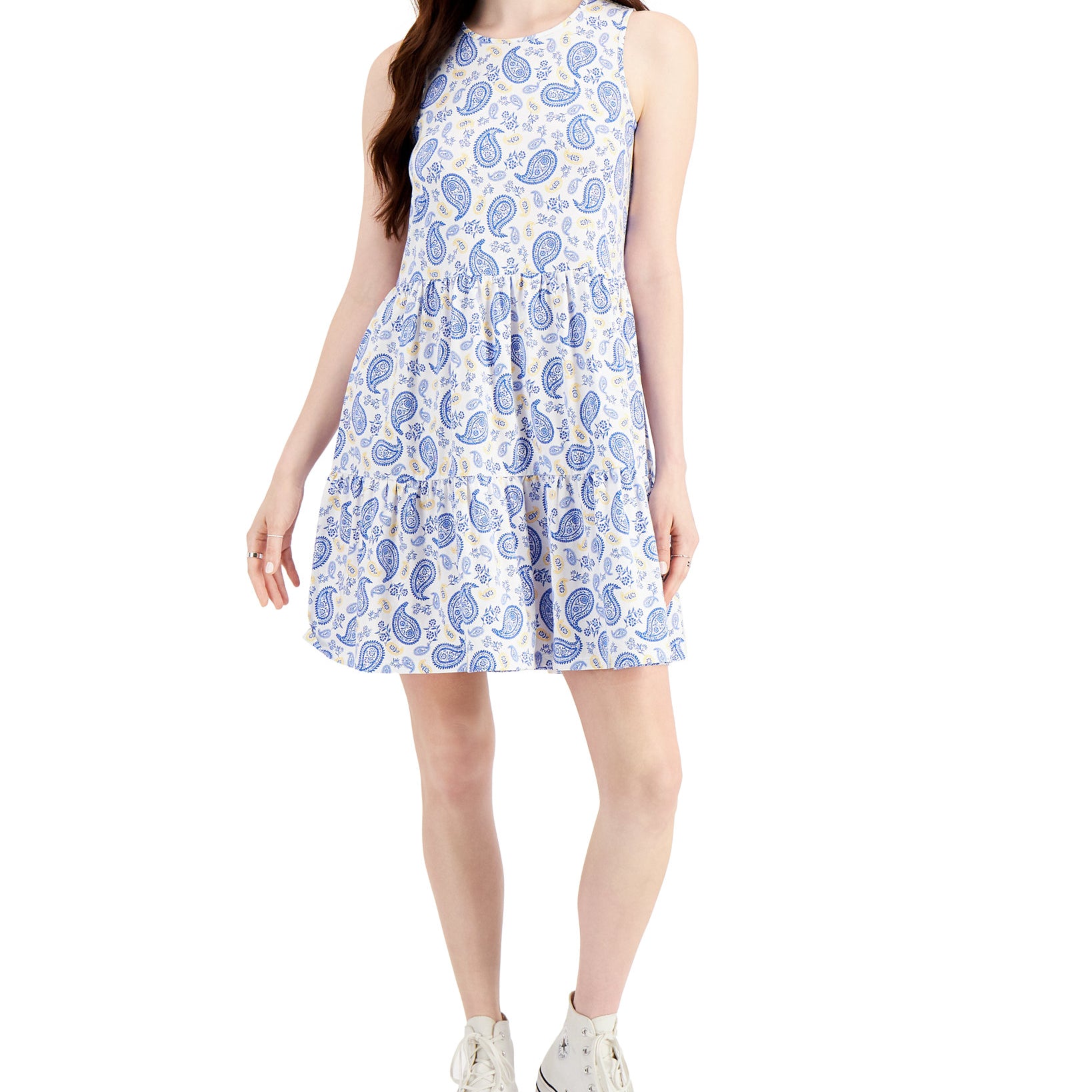 Style & Co Women Paisley Print Dress Bright White