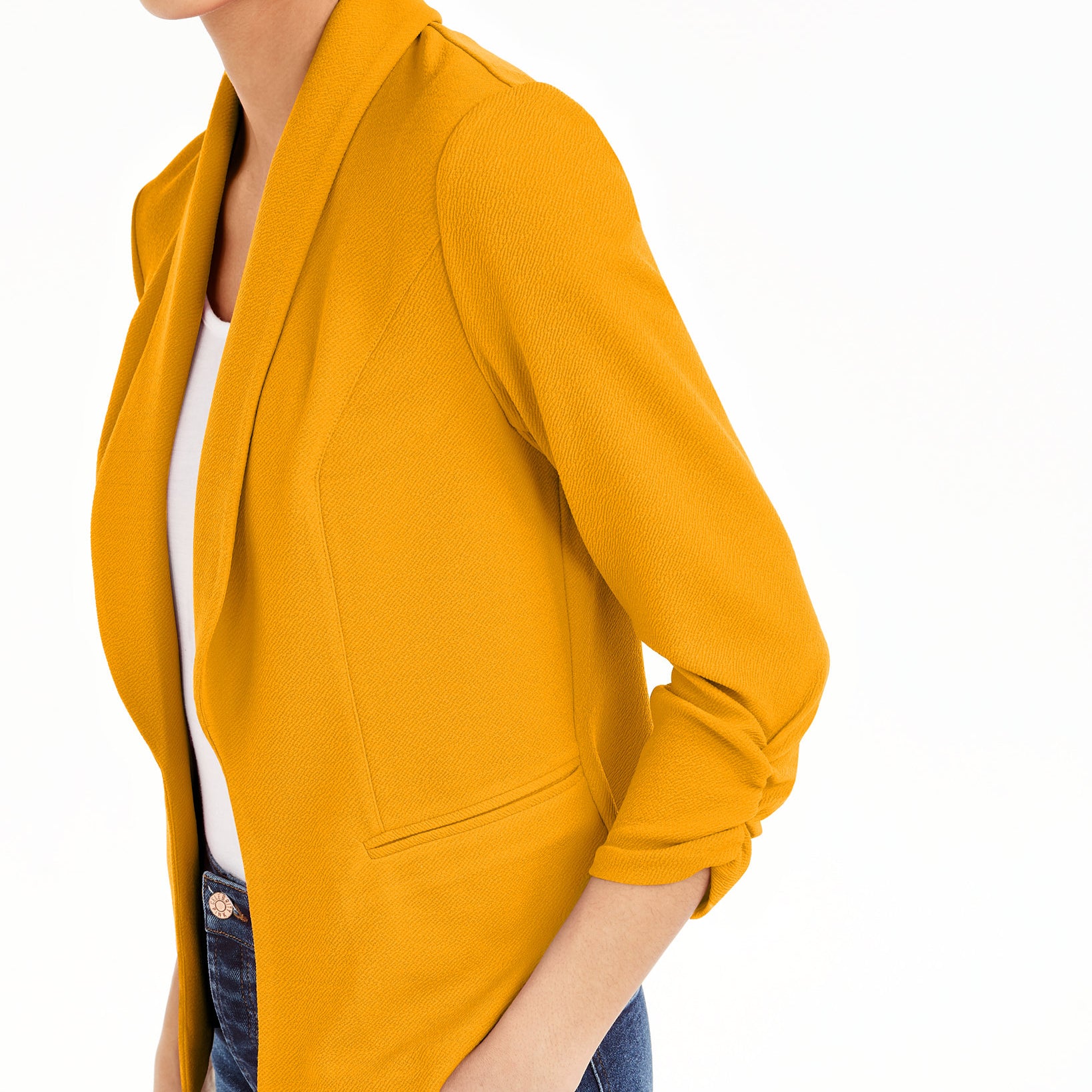 Bar III Women Knit Crepe Ruched Sleeve Blazer