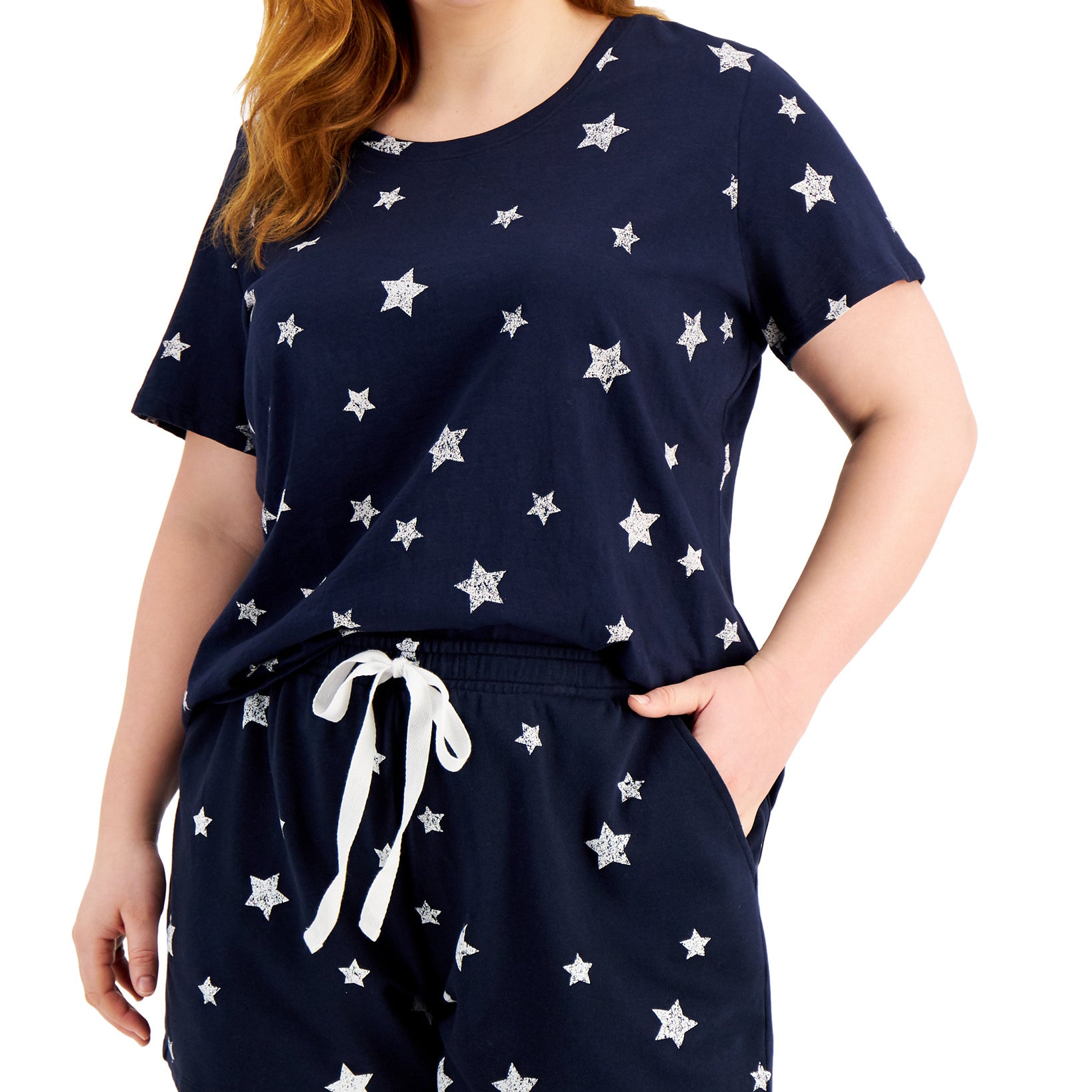 Style & Co Women Plus Cotton Star Print Top Star Toss Blue