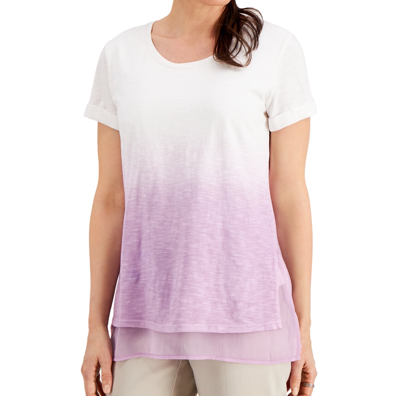 JM Collection Women Short Sleeve Dip Dye Tunic Lilac Moon
