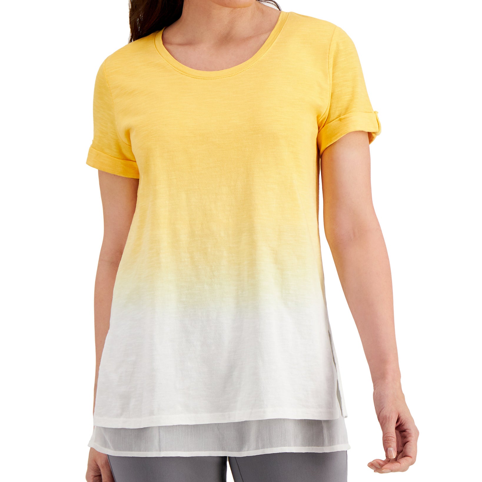 JM Collection Women Petite Dip Dyed Layered T Shirt My Marigold