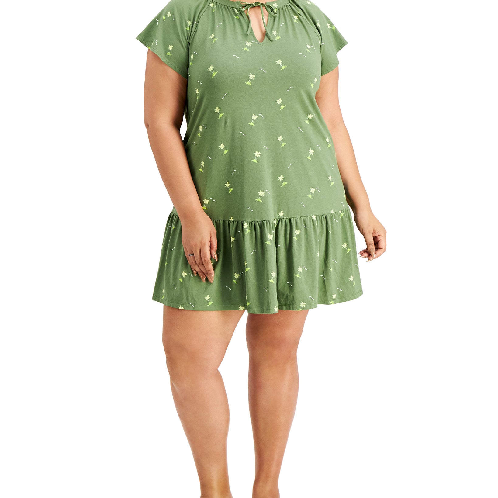 Style & Co Women Plus Printed Flutter Sleeve Dress Vine Green