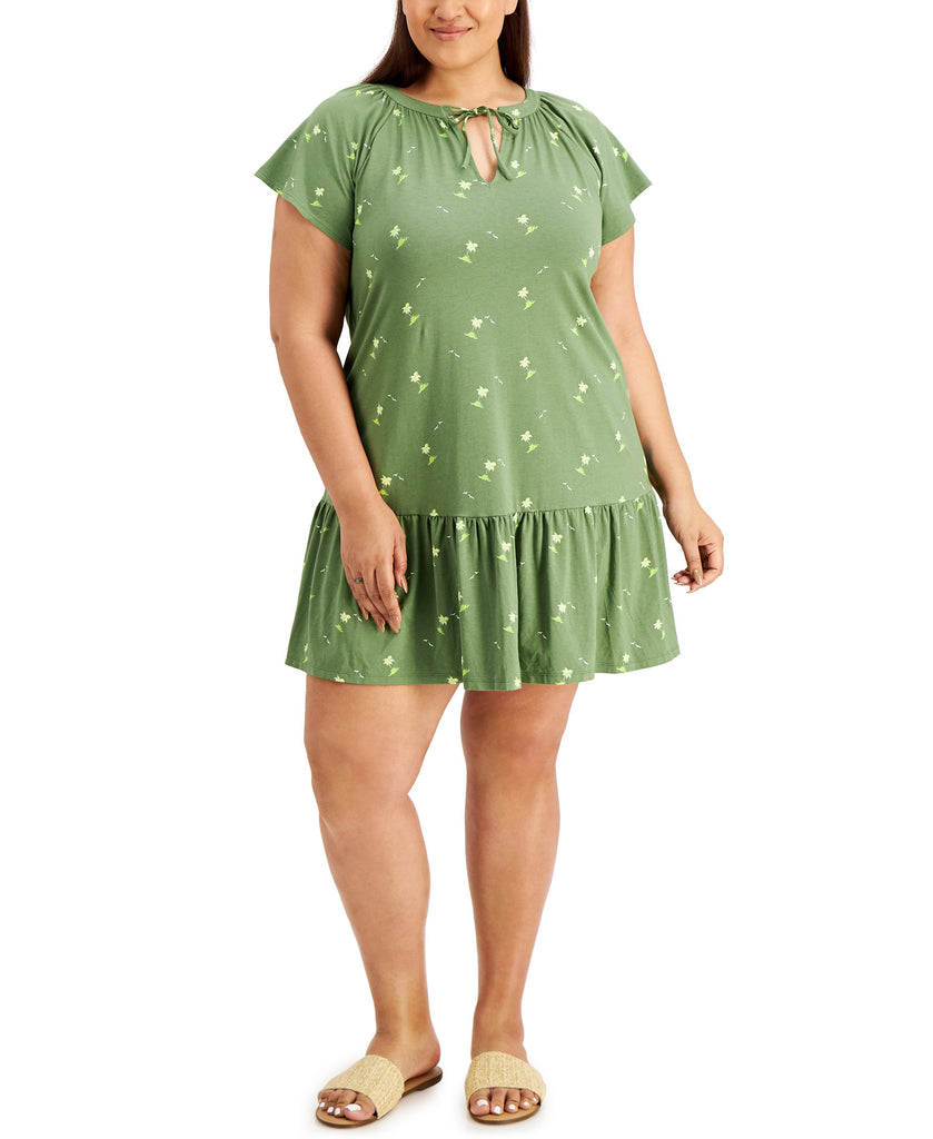 Style & Co Women Plus Printed Flutter Sleeve Dress Vine Green