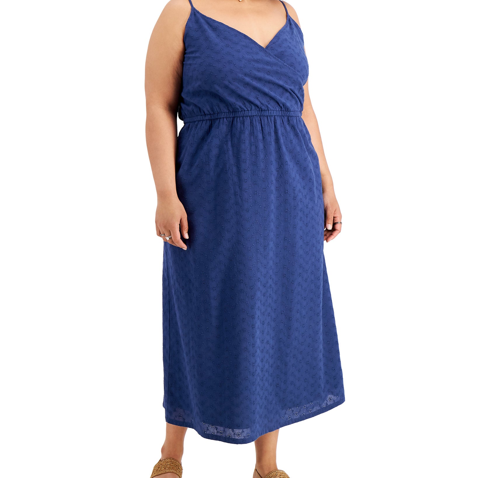 Style & Co Women Plus Eyelet Midi Dress Deep Harbour