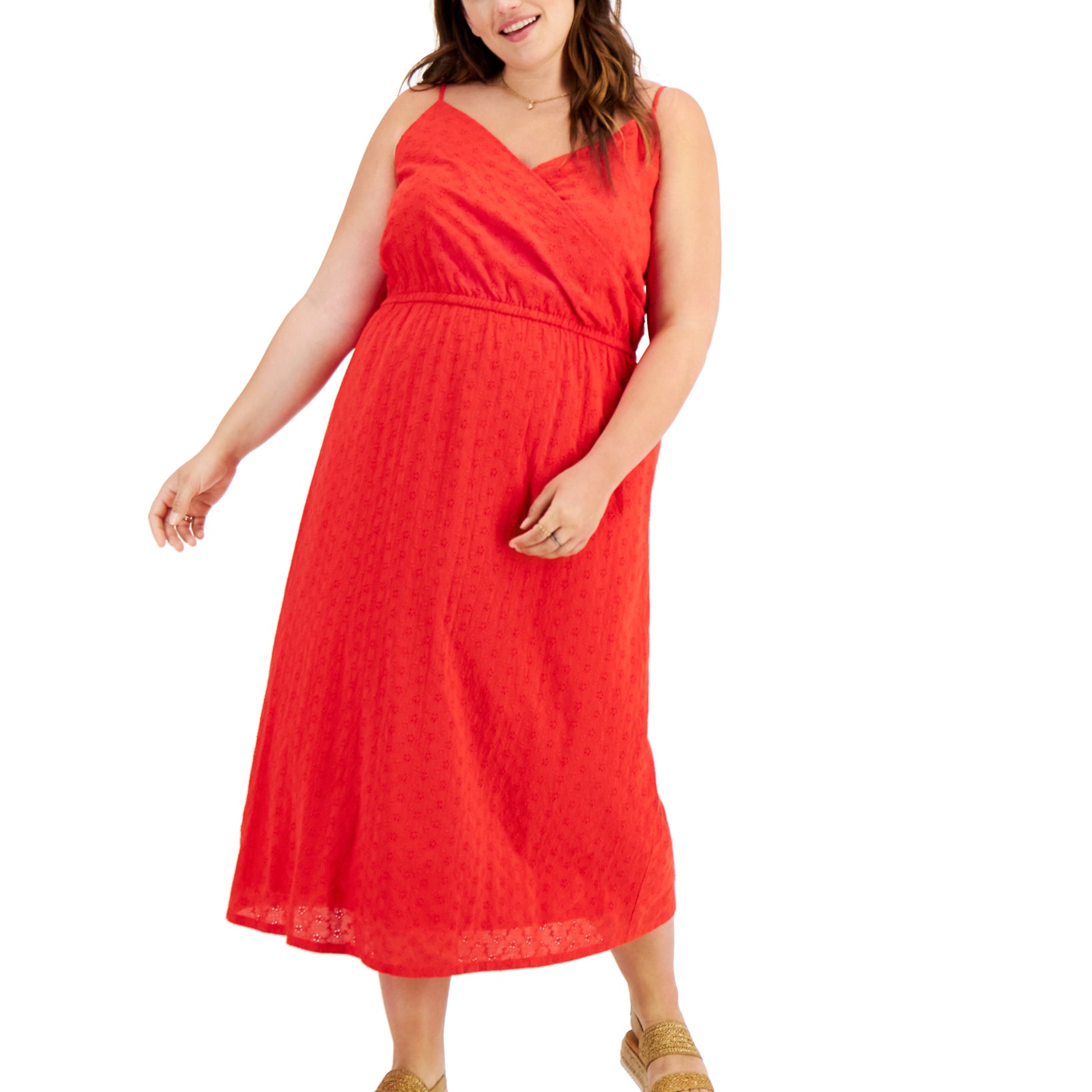 Style & Co Women Plus Eyelet Midi Dress Loving Red