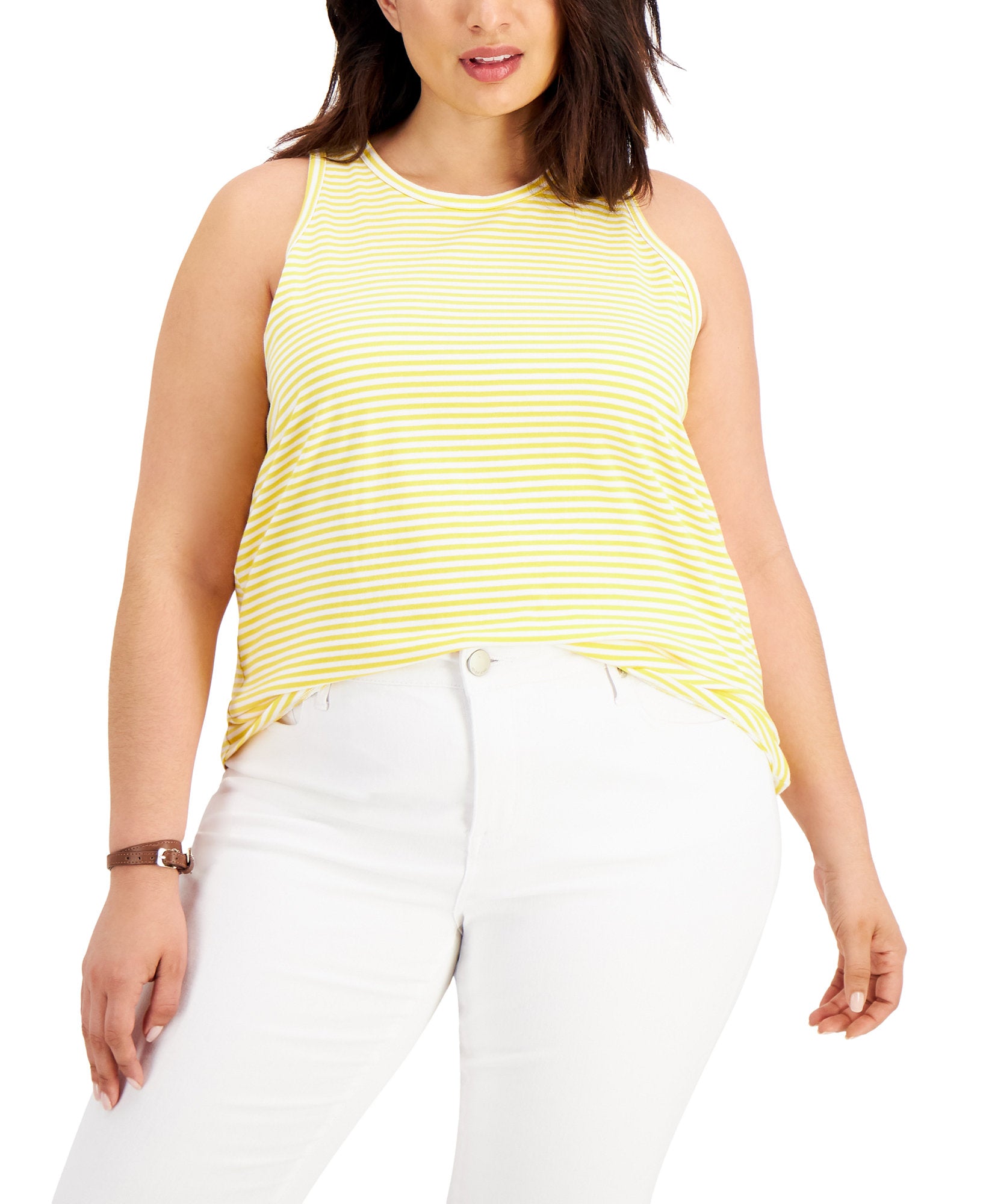 Style & Co Women Plus Striped Cutaway Tank Top Daisy Stripe