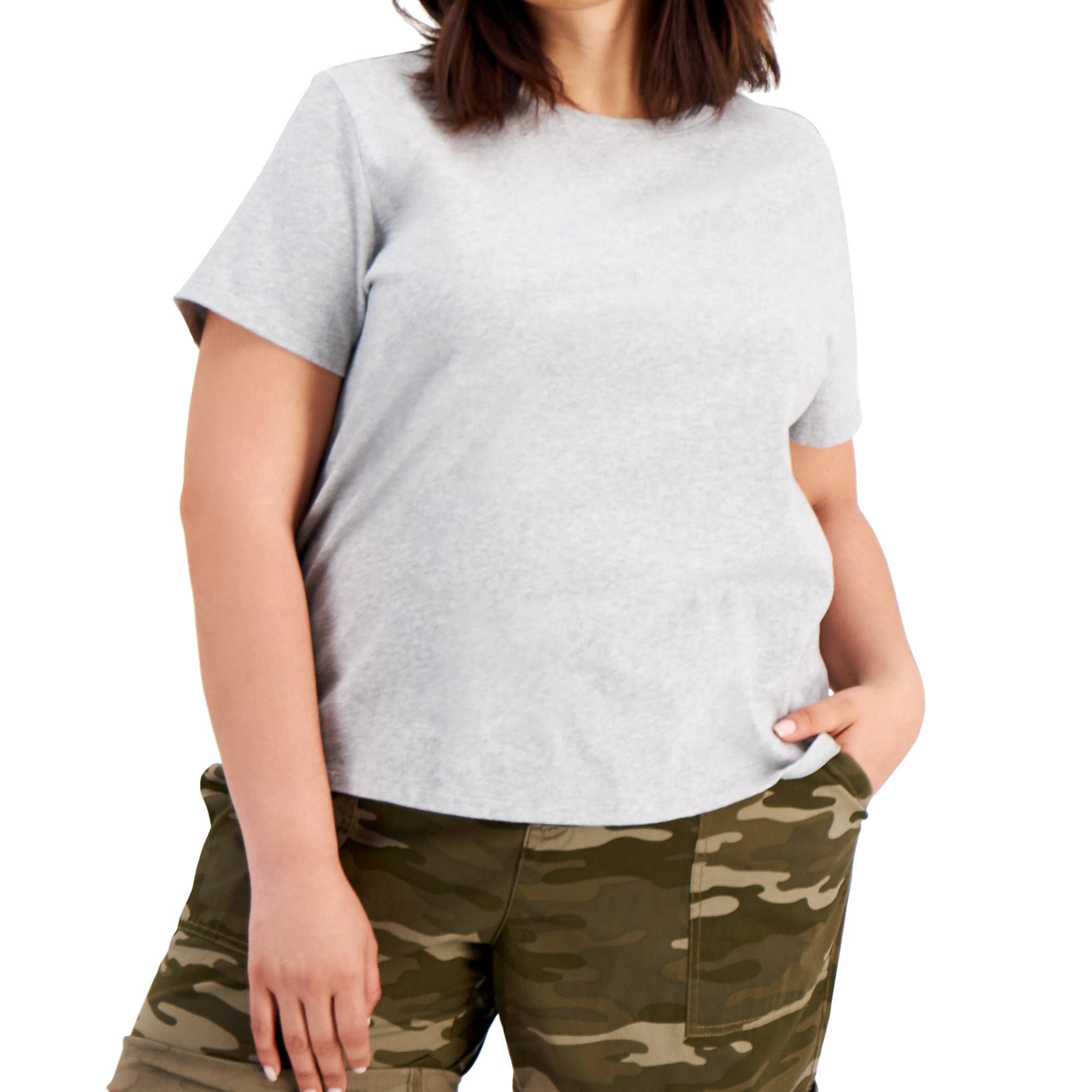 Style & Co Women Plus Solid Shrunken Top Light Grey Heather