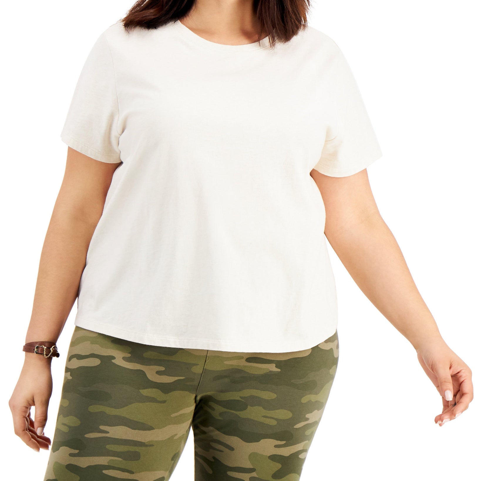 Style & Co Women Plus Solid Shrunken Top Pebble Heather