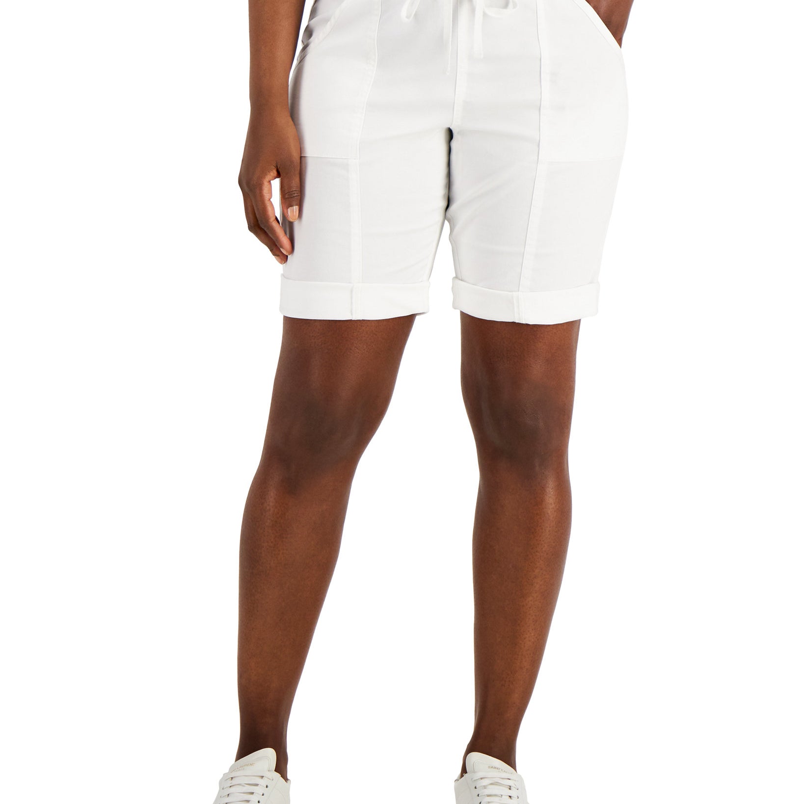 Karen Scott Women Petite Pull On Shorts Bright White