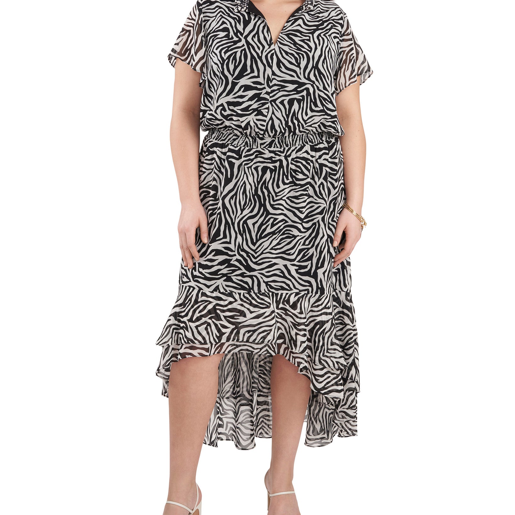 1.STATE Women Plus Trendy Printed High Low Dress Chic Zebra