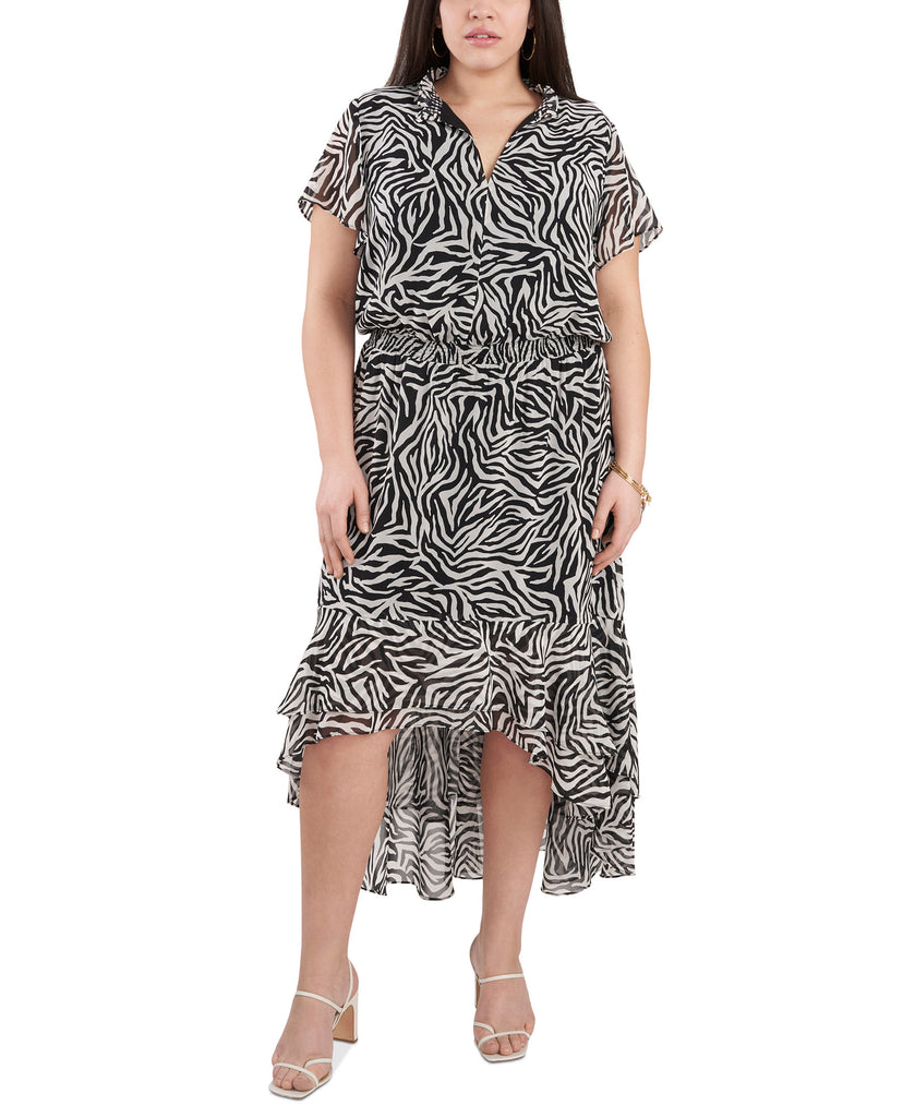 1.STATE Women Plus Trendy Printed High Low Dress Chic Zebra