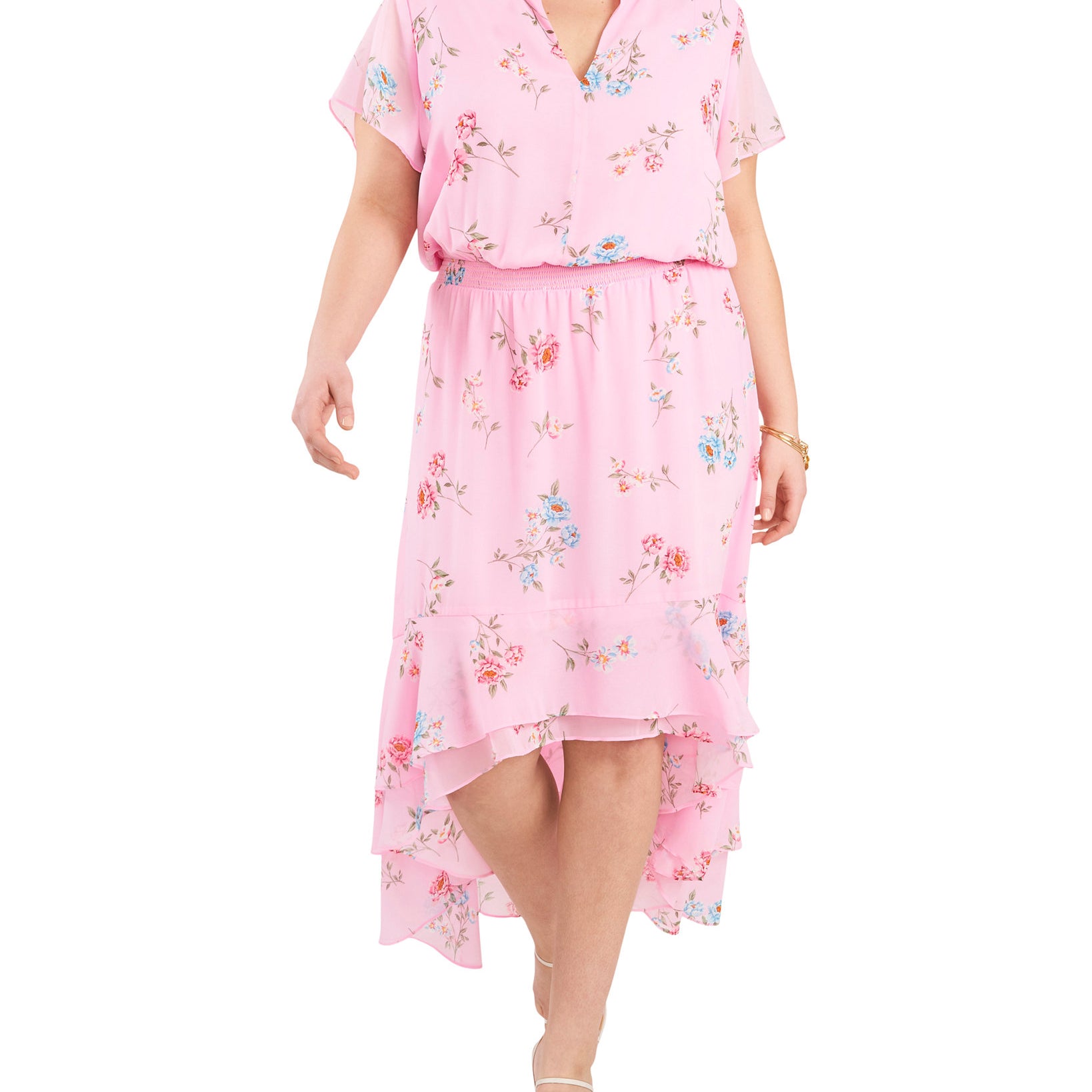 1.STATE Women Plus Trendy Printed High Low Dress Prospect Blooms