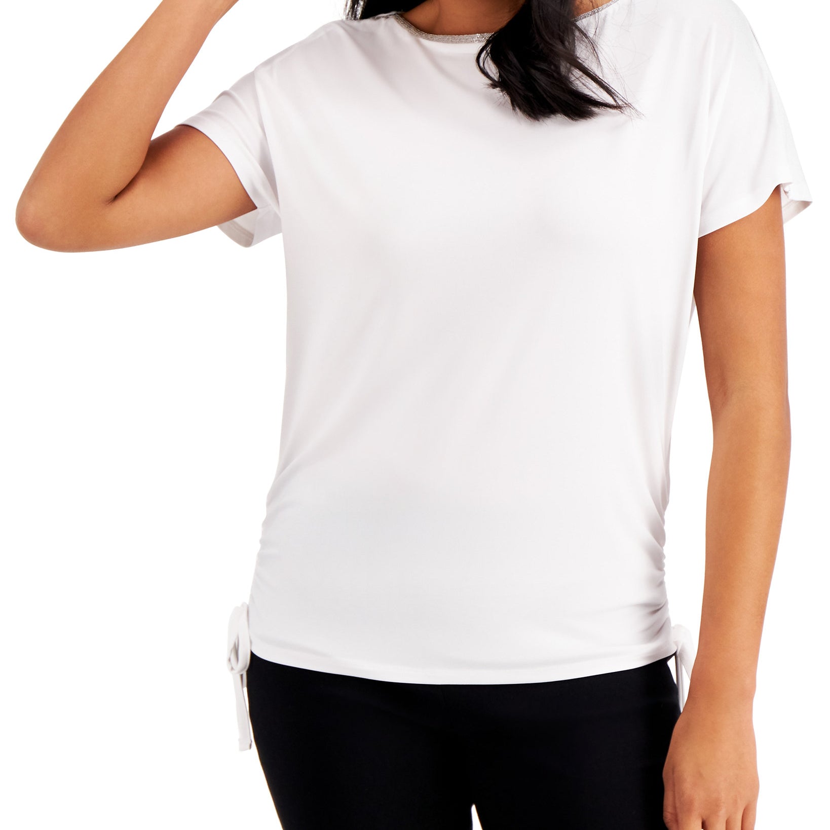 JM Collection Women Side Tie Top Bright White