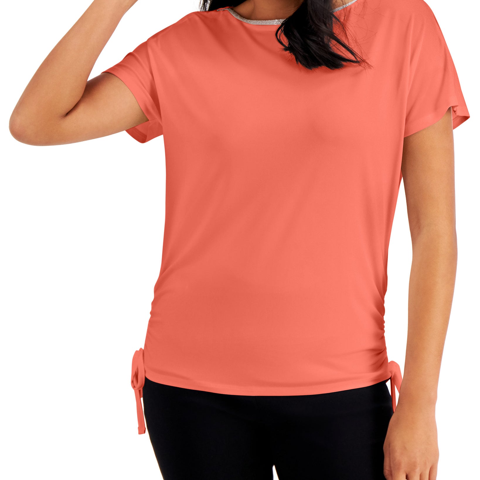 JM Collection Women Side Tie Top Coral Banks