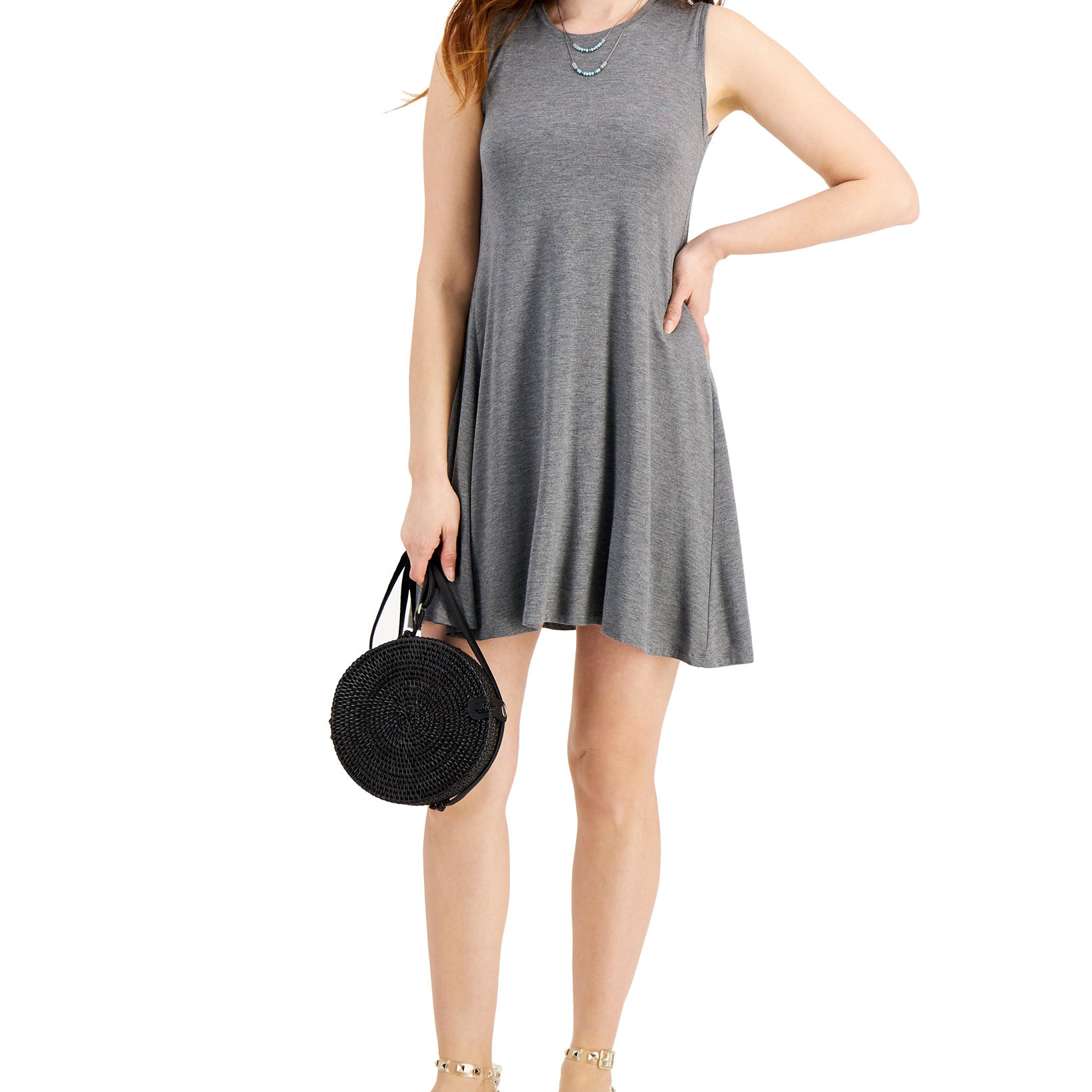 Style & Co Women Petite Sleeveless Mini Dress Heather Grey