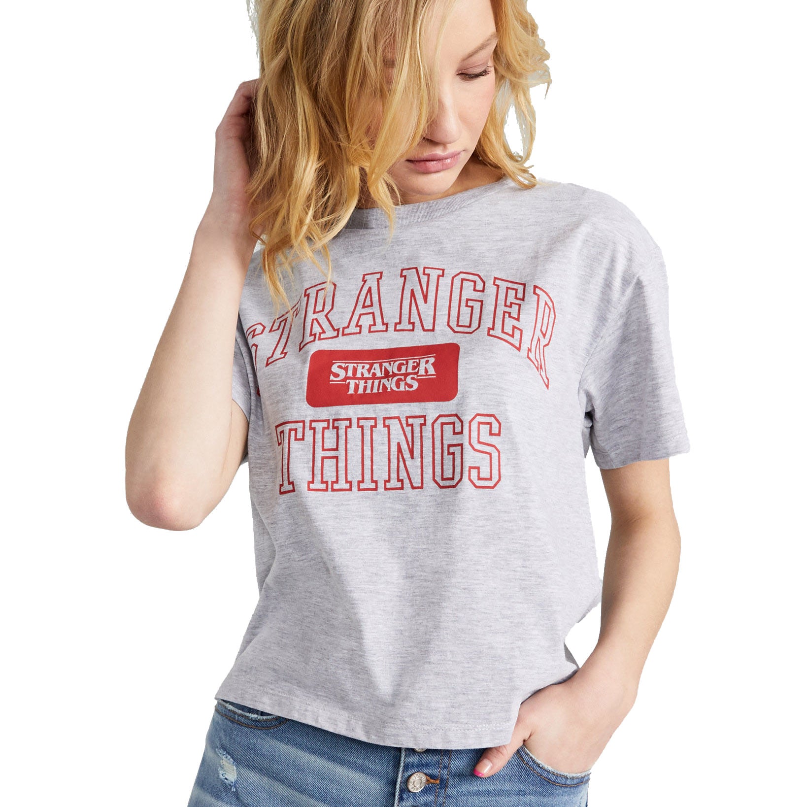 Mad Engine Women Cotton Stranger Things Graphic T Shirt Grey Heather
