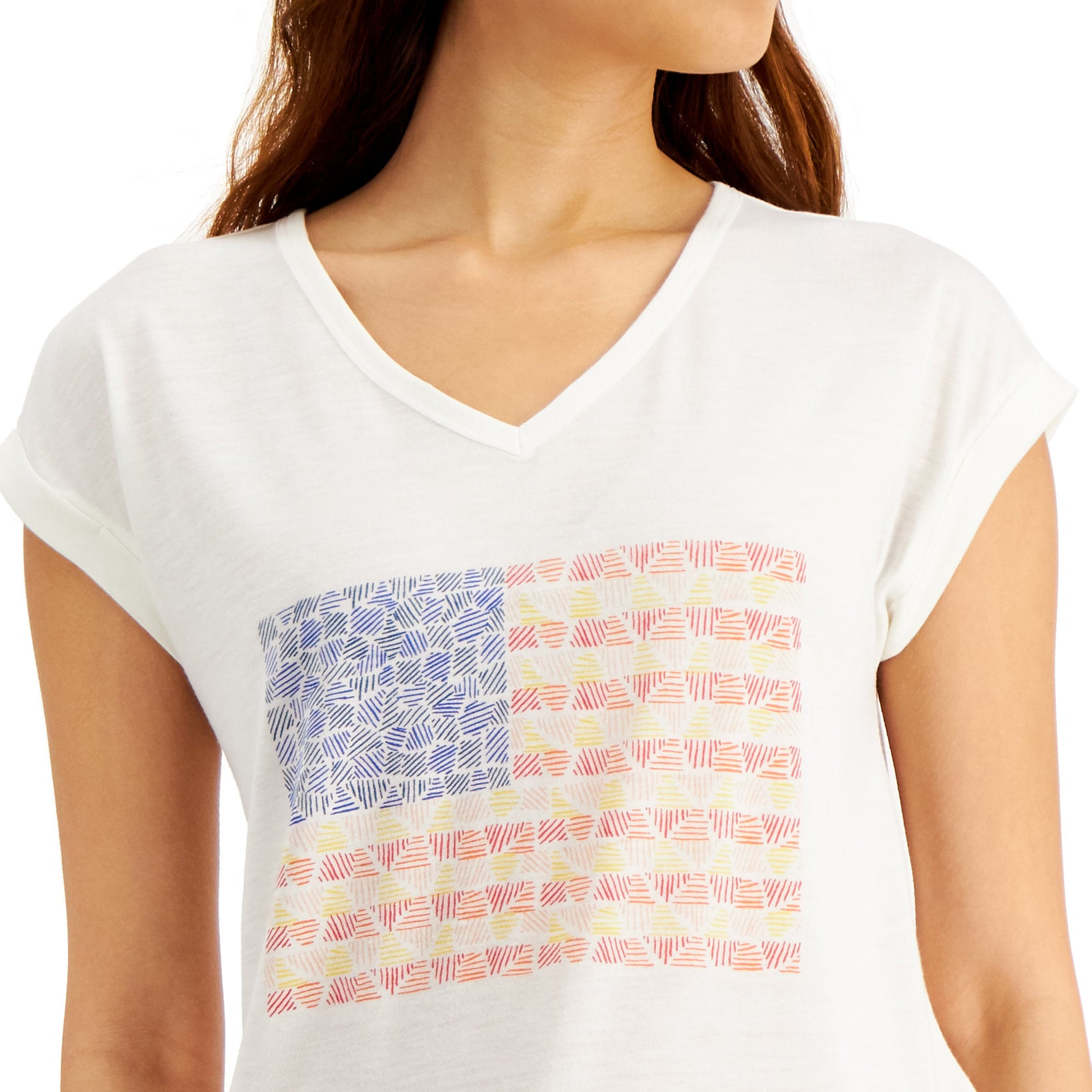 Style & Co Women Petite Graphic Cuffed T Shirt