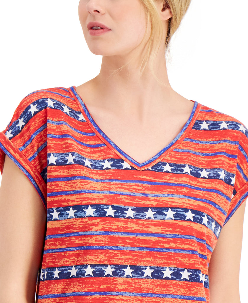 Style & Co Women Petite Star Stripe Printed T Shirt