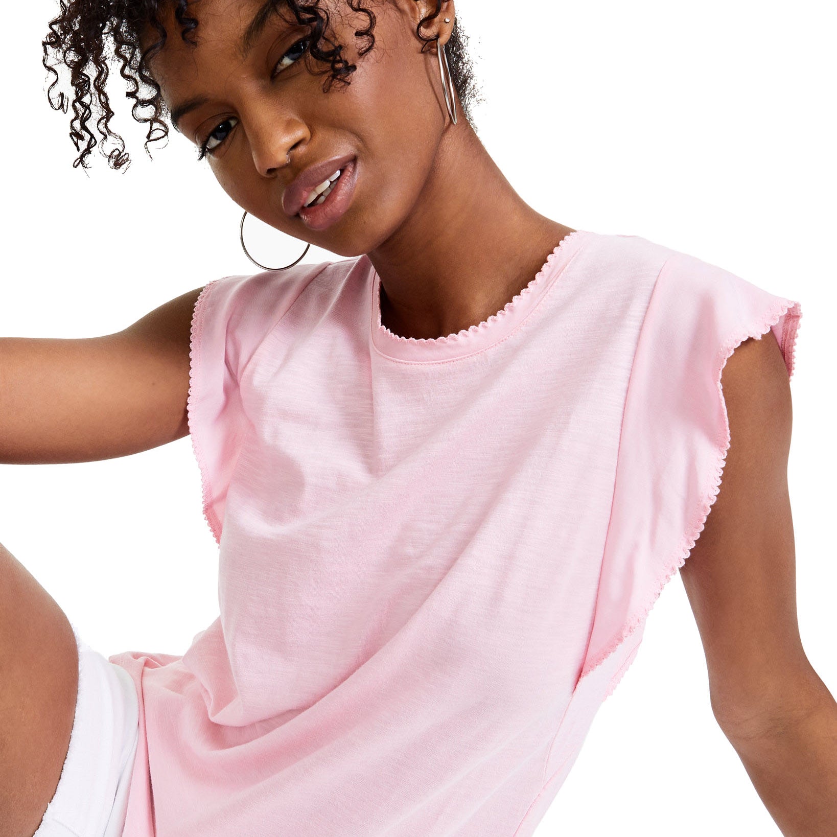 Style & Co Women Mixed Media Flutter Sleeve Top
