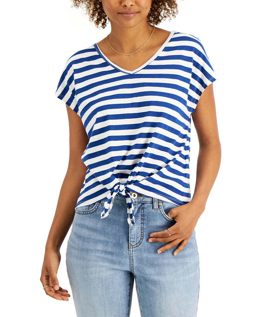 Style & Co Women Printed Tie Front Top Solid Stripe