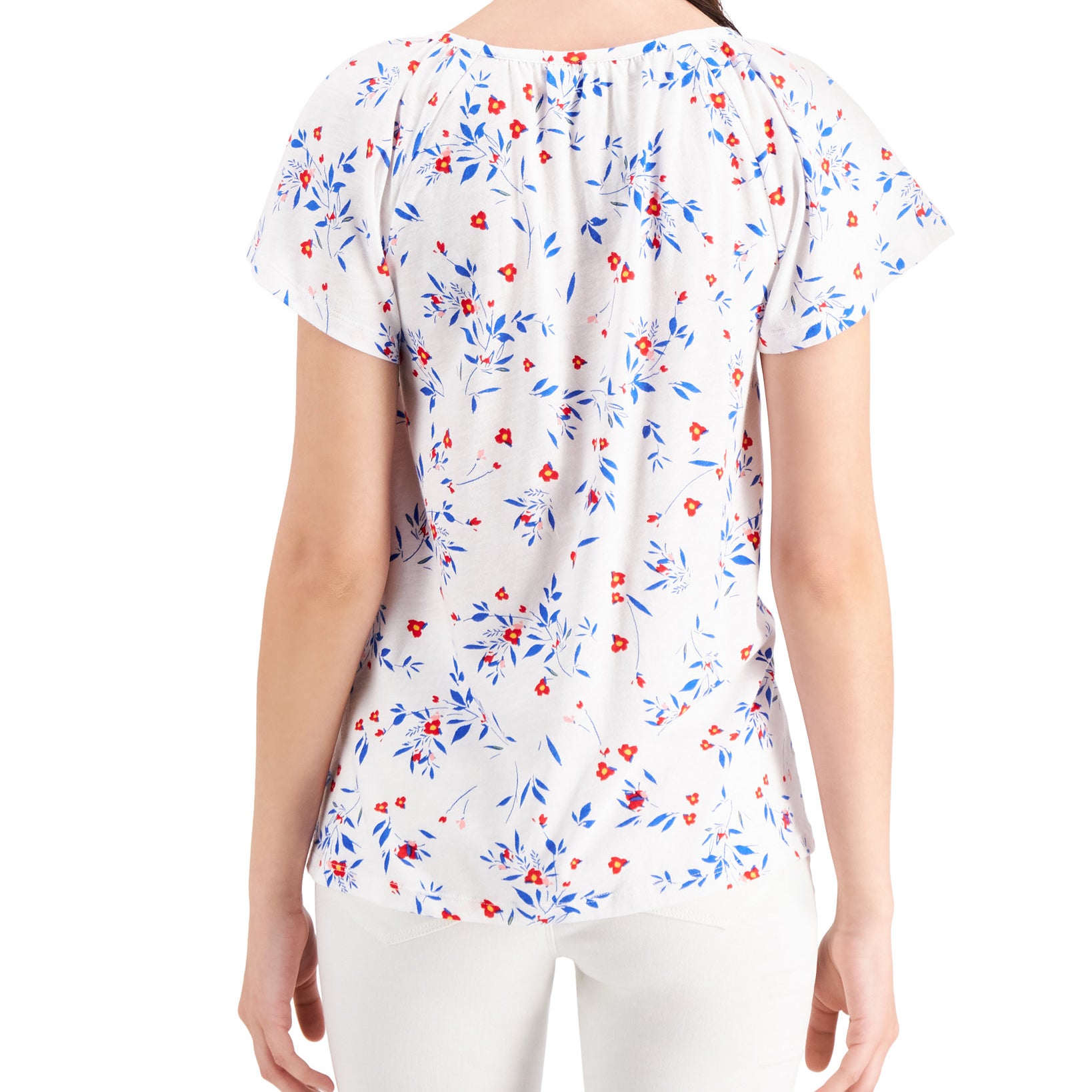 Style & Co Women Petite Pleated Floral Print Top