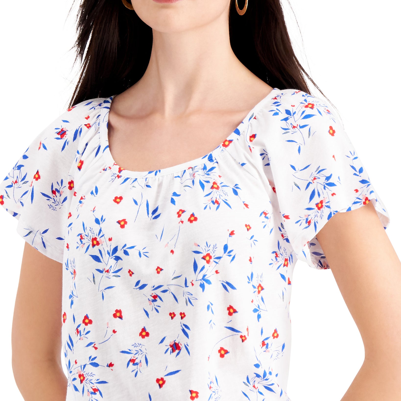 Style & Co Women Petite Pleated Floral Print Top