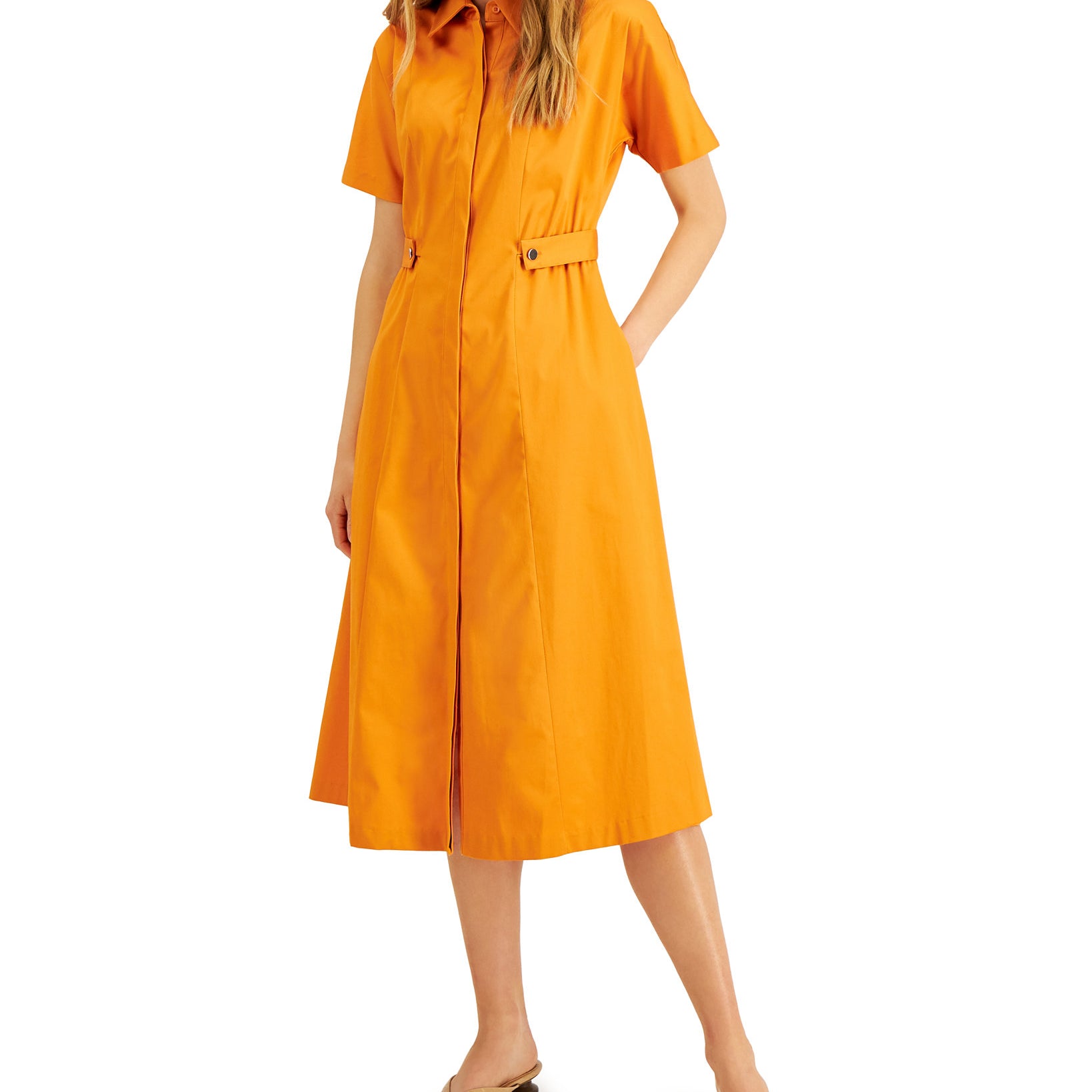 Alfani Women Petite Midi Shirtdress Amber Glow