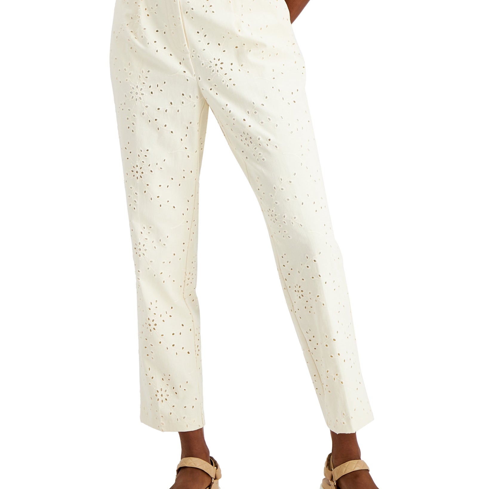 Alfani Women Petite Eyelet Pants Antique White