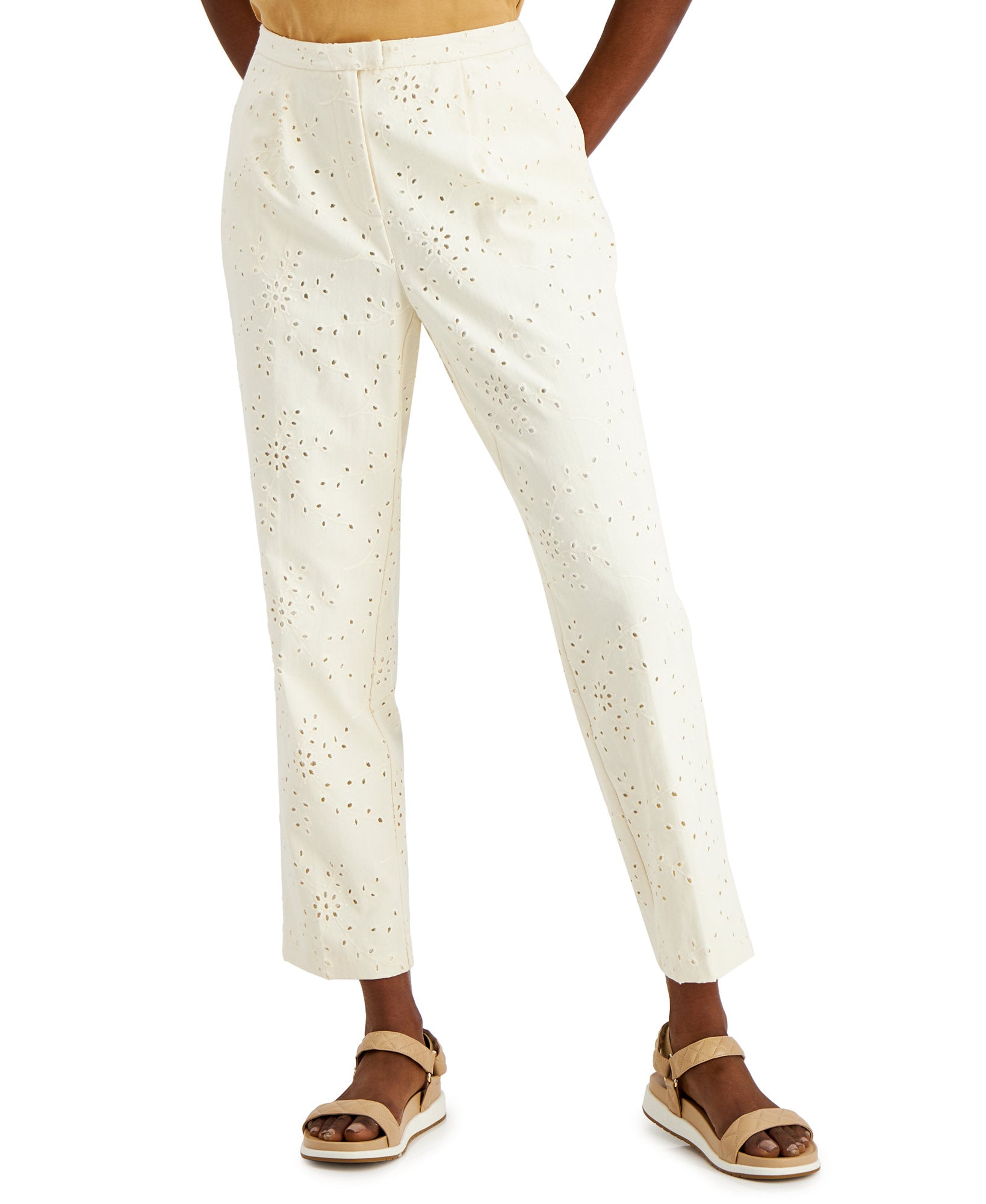 Alfani Women Petite Eyelet Pants Antique White