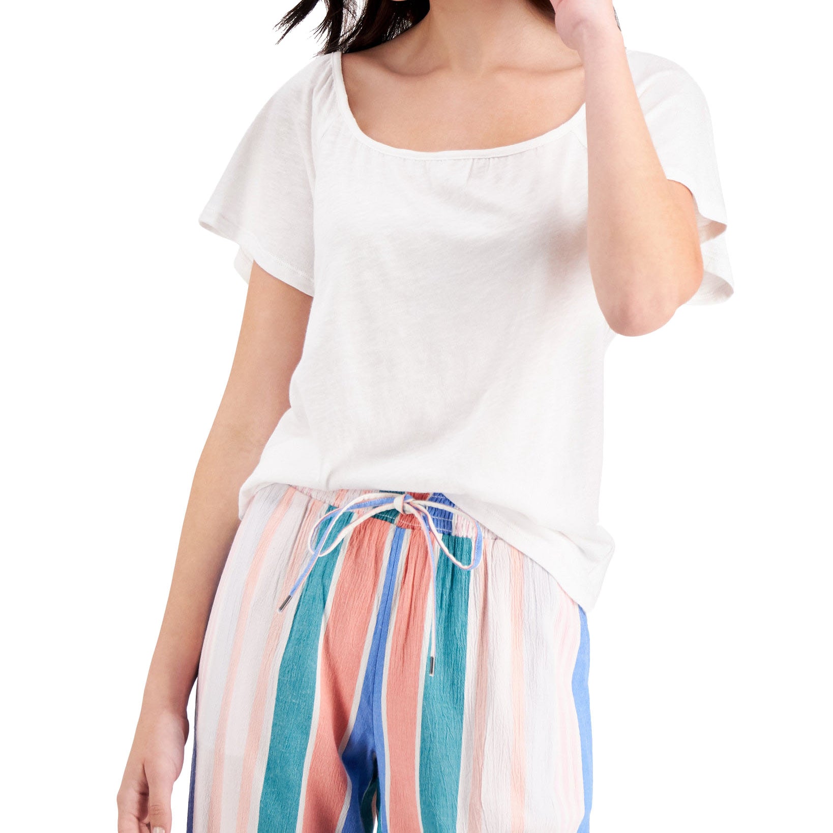 Style & Co Women Petite Pleated Top Winter White