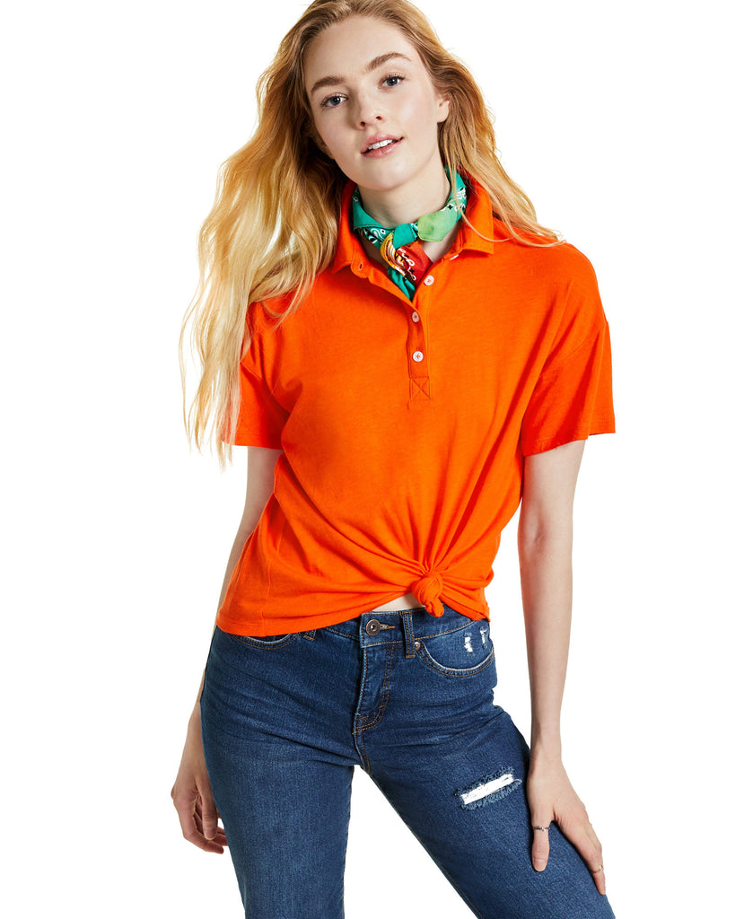 Style & Co Women Petite Polo Shirt Wild Orange