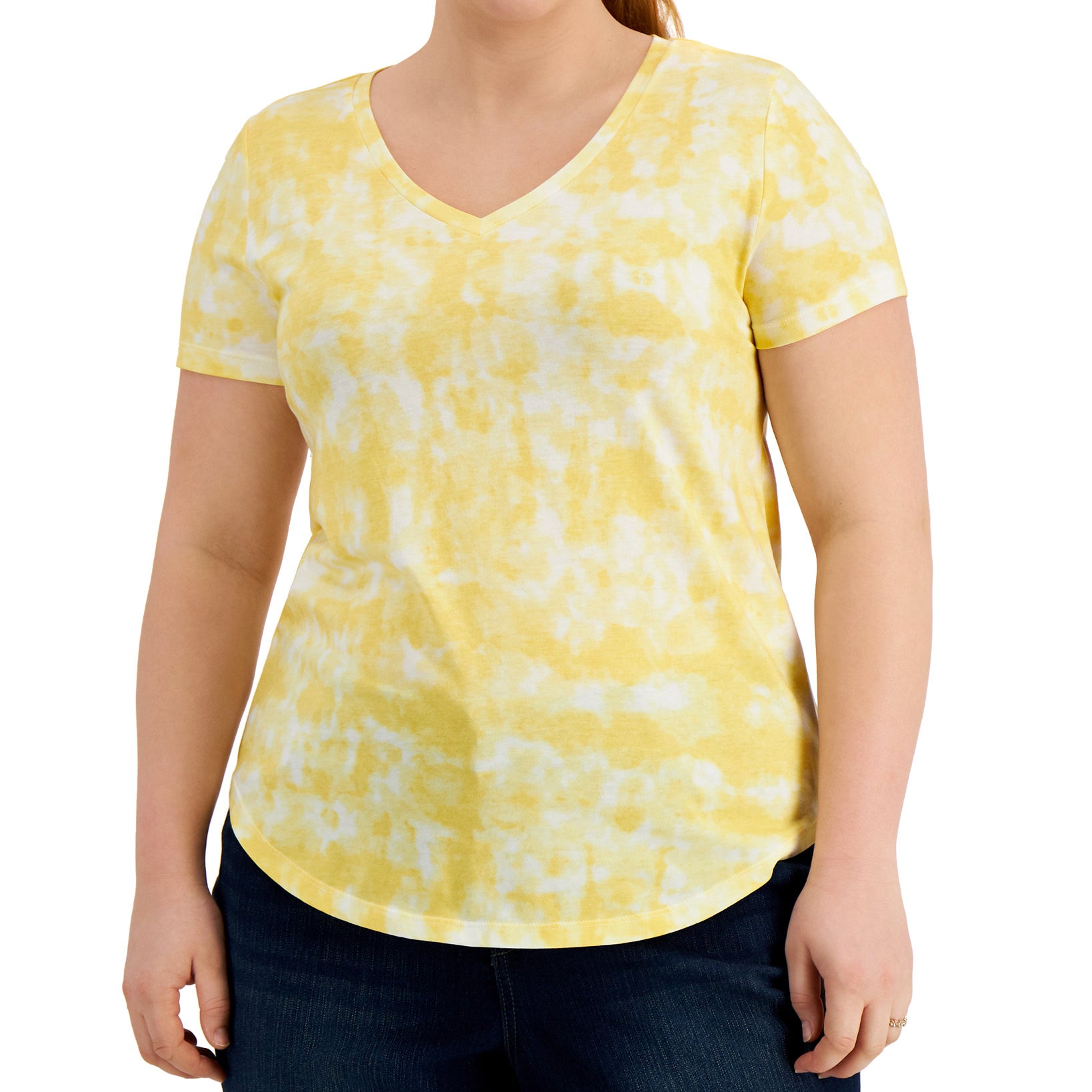Style & Co Women Plus V Neck Tie Dyed T Shirt Tropical Dye
