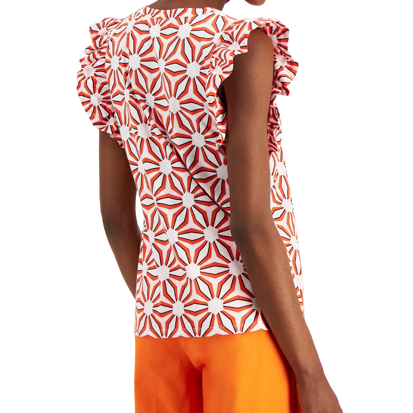 Charter Club Women Petite Printed Ruffle Sleeve Shirt