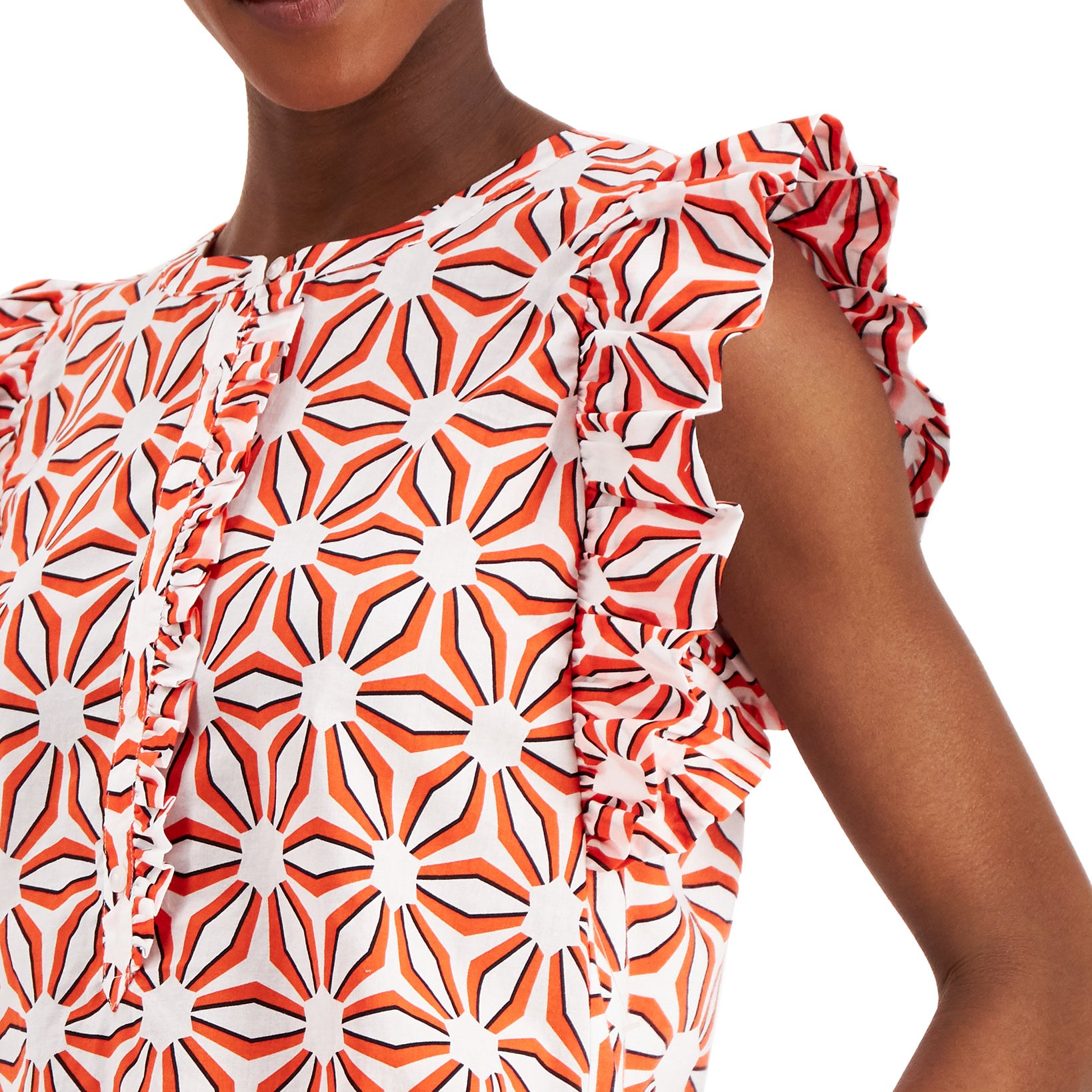 Charter Club Women Petite Printed Ruffle Sleeve Shirt