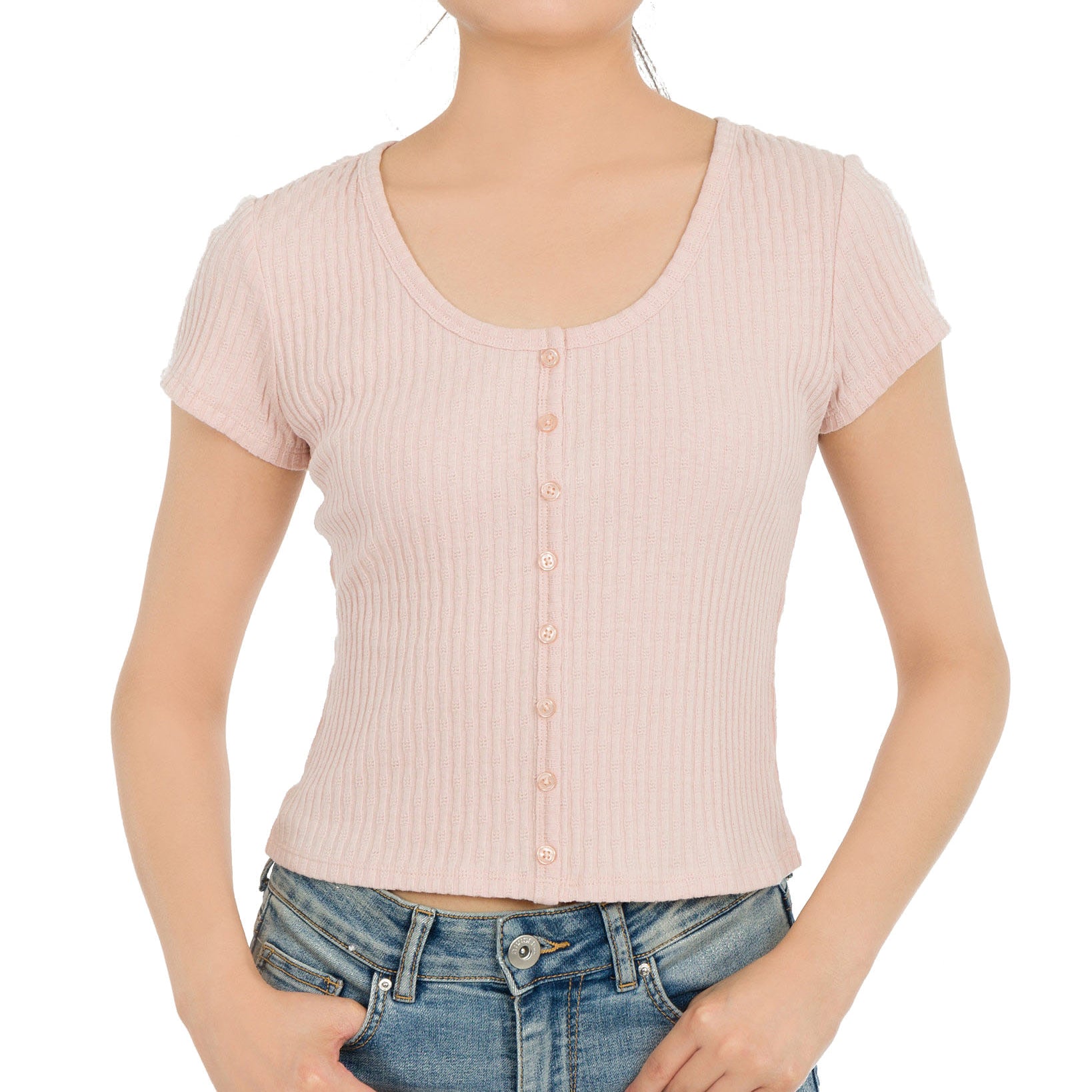 Hippie Rose Women Textured Button Front Top Shell Pink