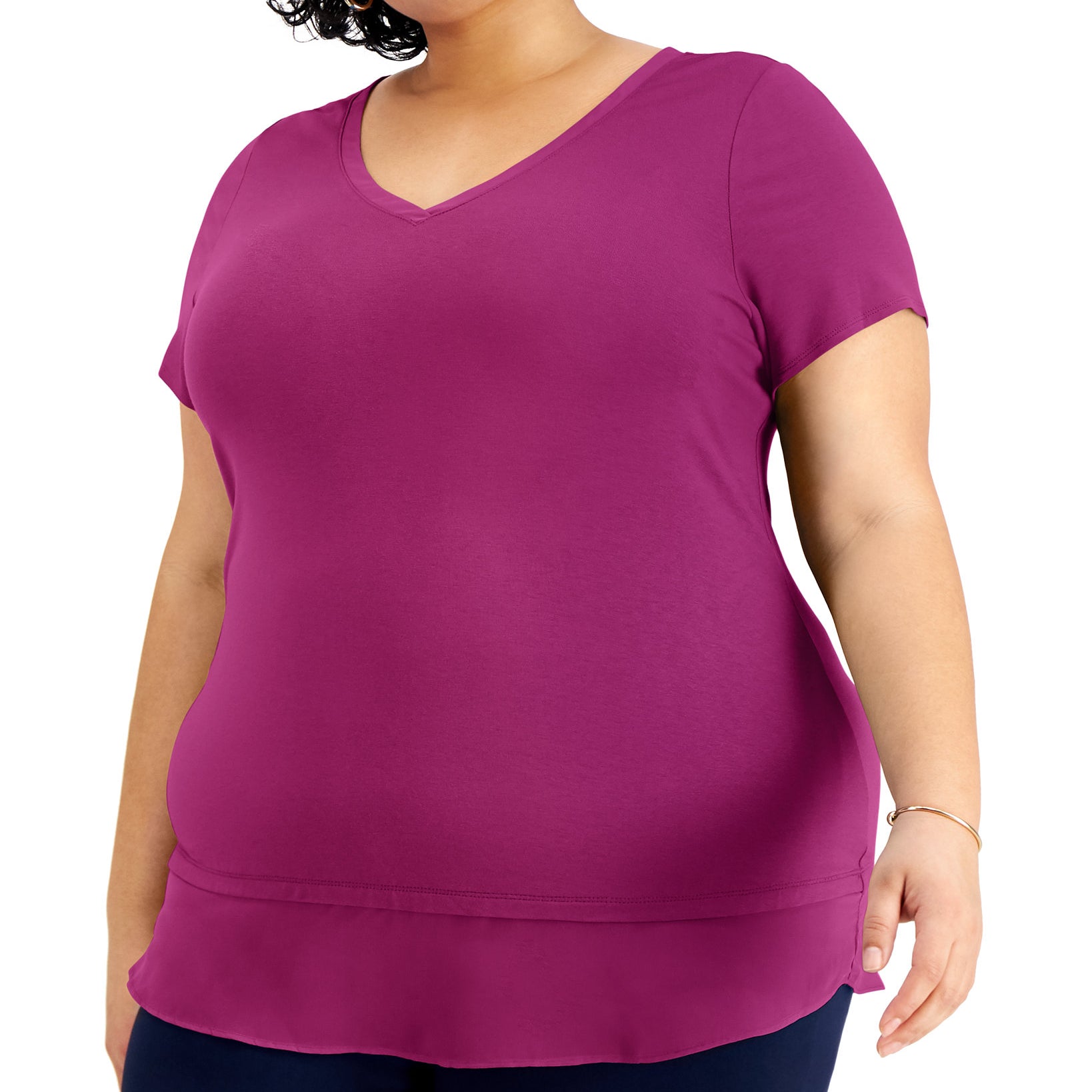 JM Collection Women Plus Layered Hem Top