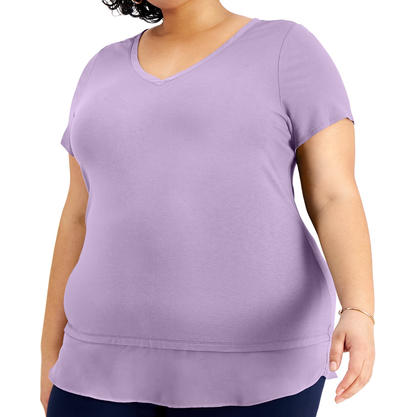 JM Collection Women Plus Layered Hem Top Lilac Moon