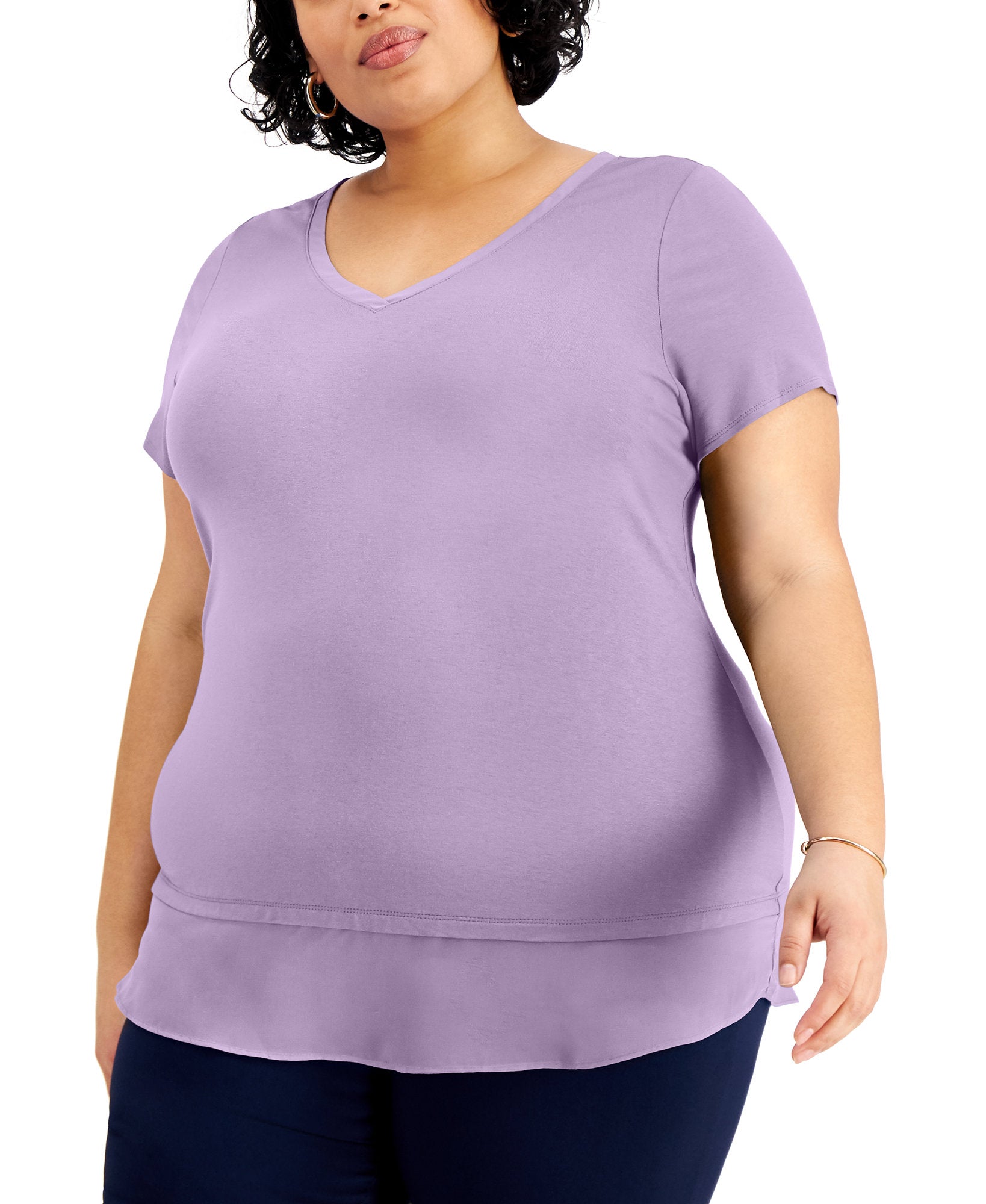 JM Collection Women Plus Layered Hem Top Lilac Moon
