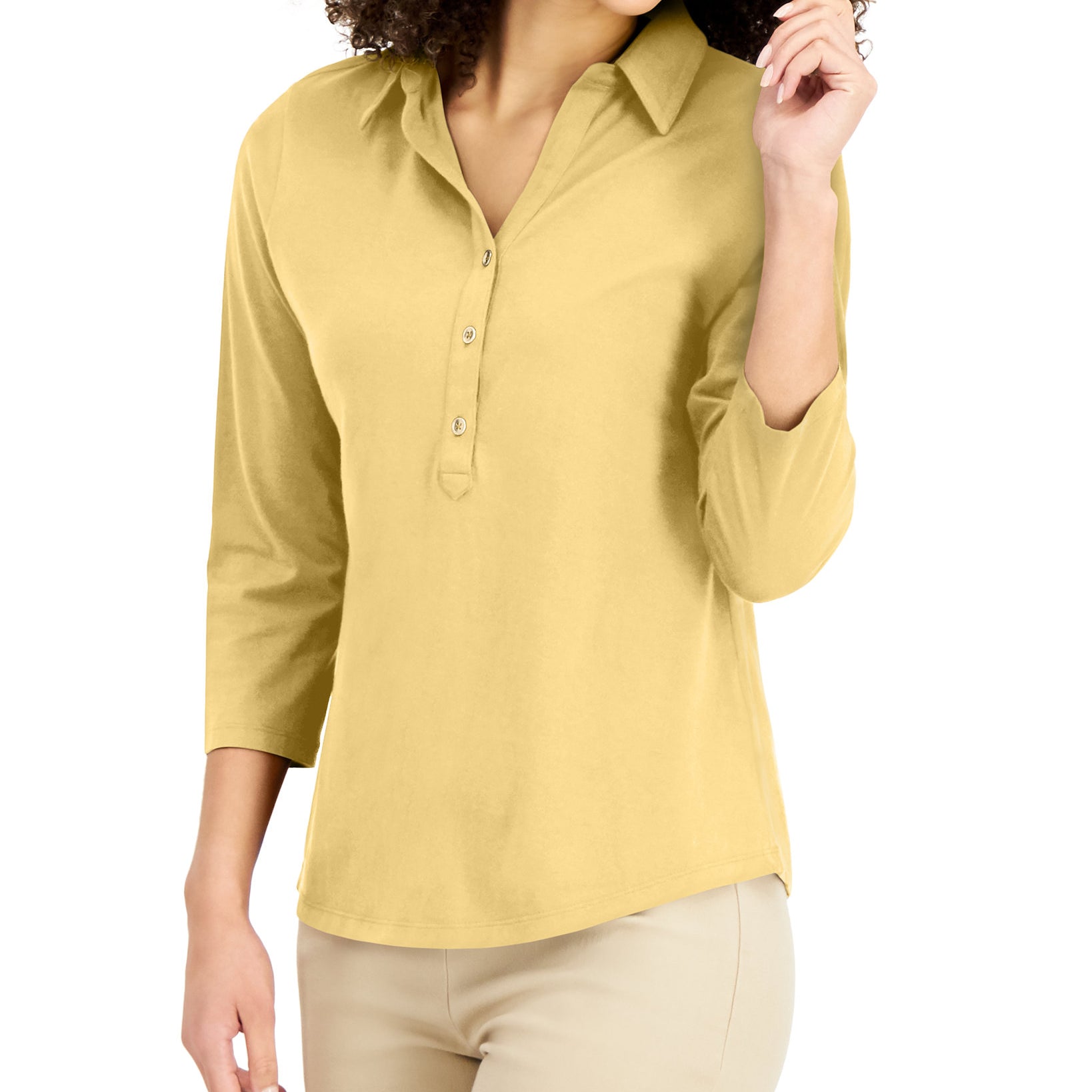 Charter Club Women Cotton Polo Top Citron Aura