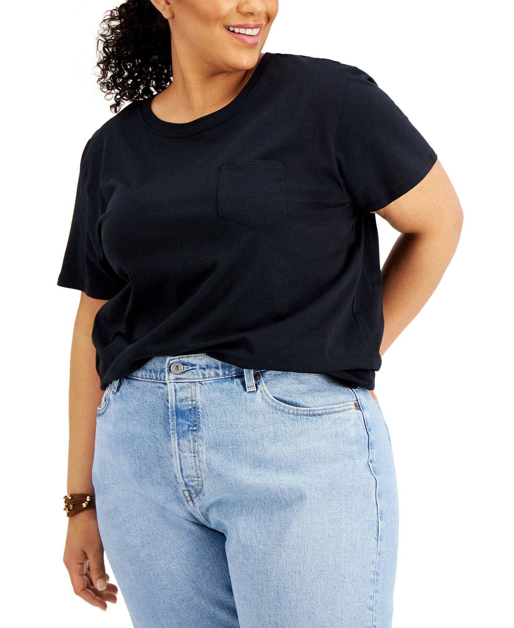 Derek Heart Women Plus Trendy Cotton Pocket T Shirt