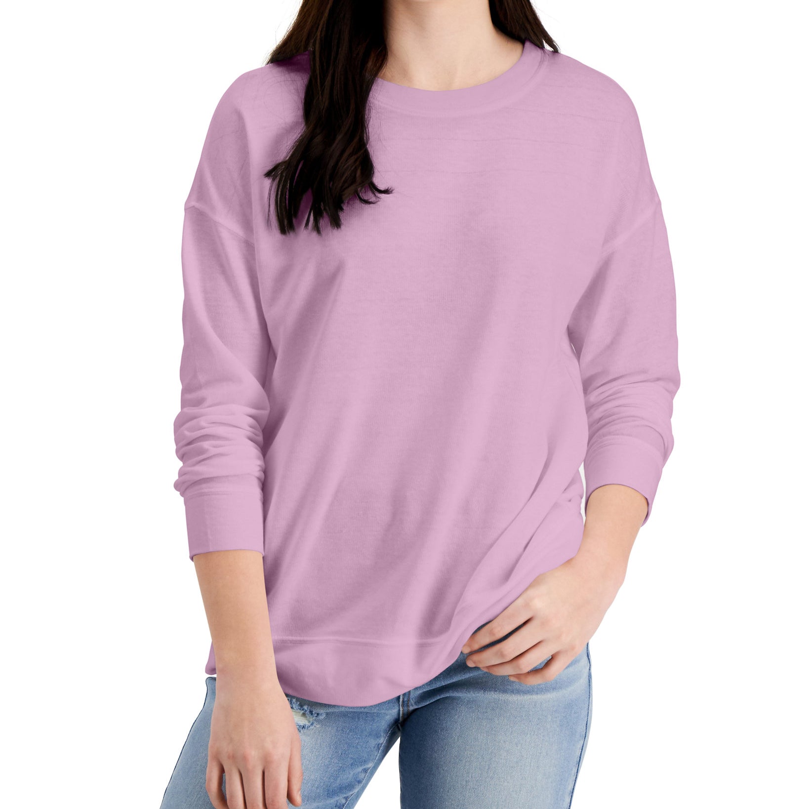 Style & Co Women Classic Crewneck Sweatshirt Pink Lavender