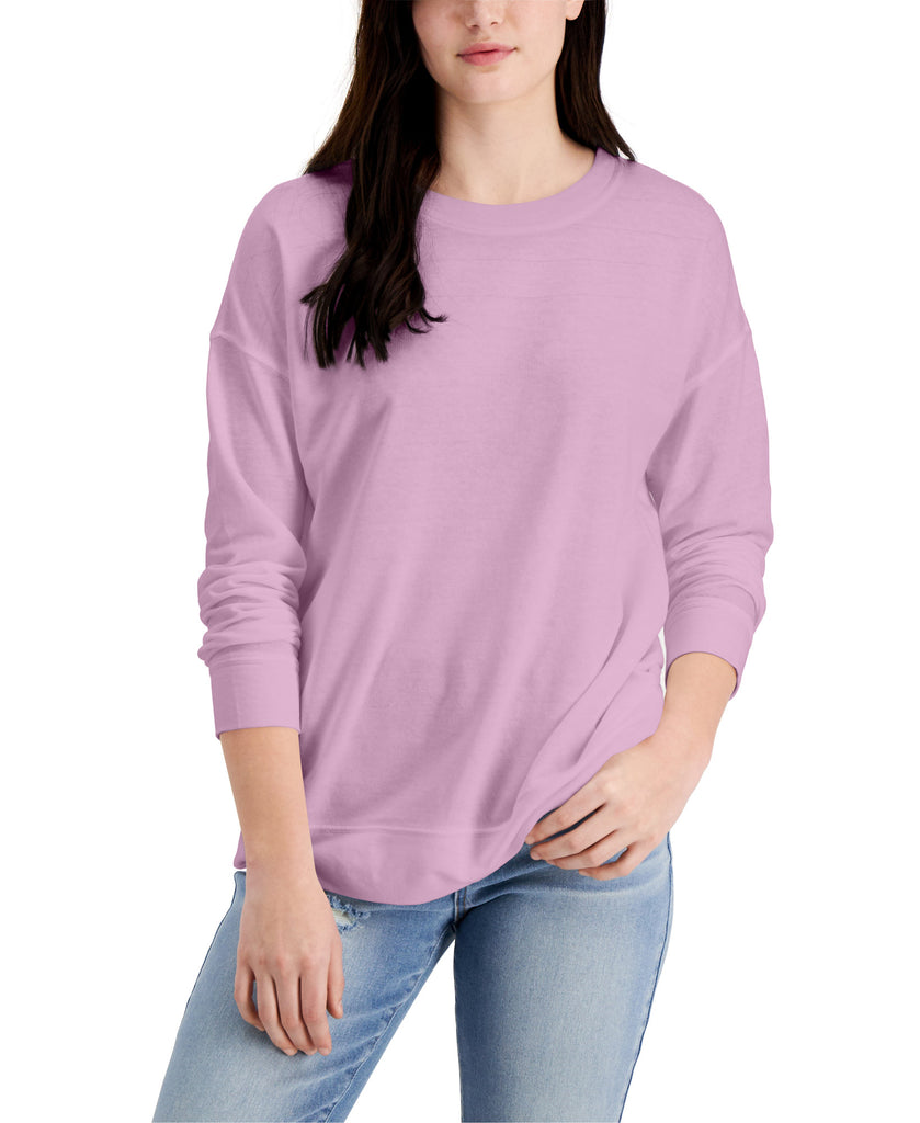 Style & Co Women Classic Crewneck Sweatshirt Pink Lavender